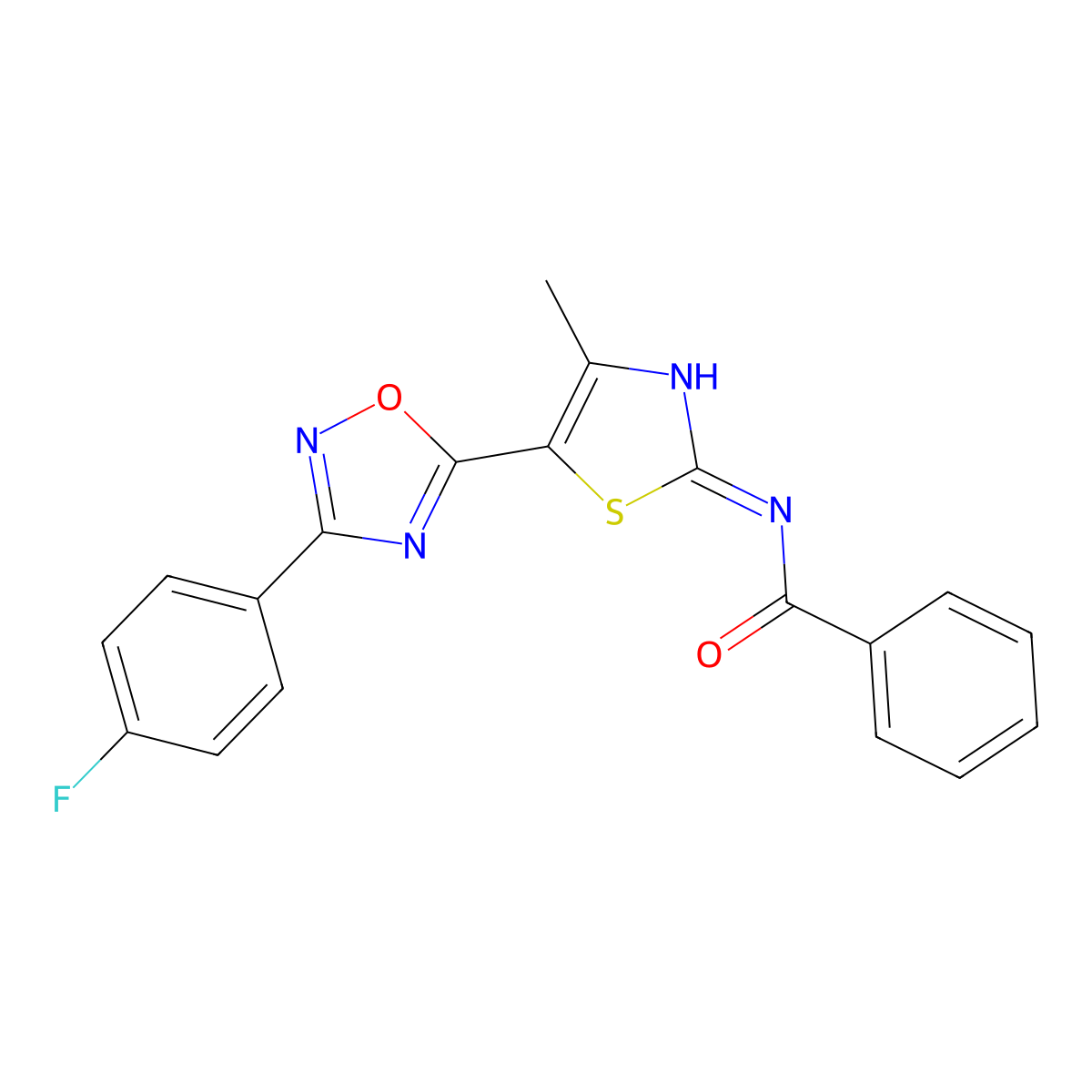 N-[(2Z)-5-[3-(4-fluorophenyl)-1,2,4-oxadiazol-5-yl]-4-methyl-1,3-thiazol-2(3H)-ylidene]benzamide molecular structure, CAS 1144493-49-1
