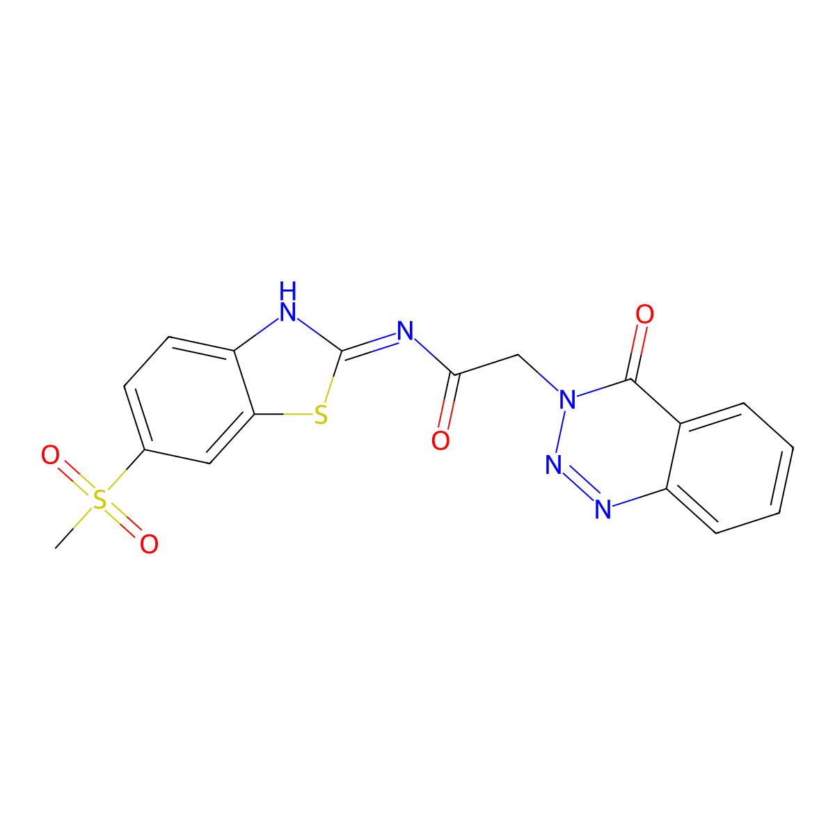 N-[(2Z)-6-(methylsulfonyl)-1,3-benzothiazol-2(3H)-ylidene]-2-(4-oxo-1,2,3-benzotriazin-3(4H)-yl)acetamide molecular structure, CAS 1144493-57-1