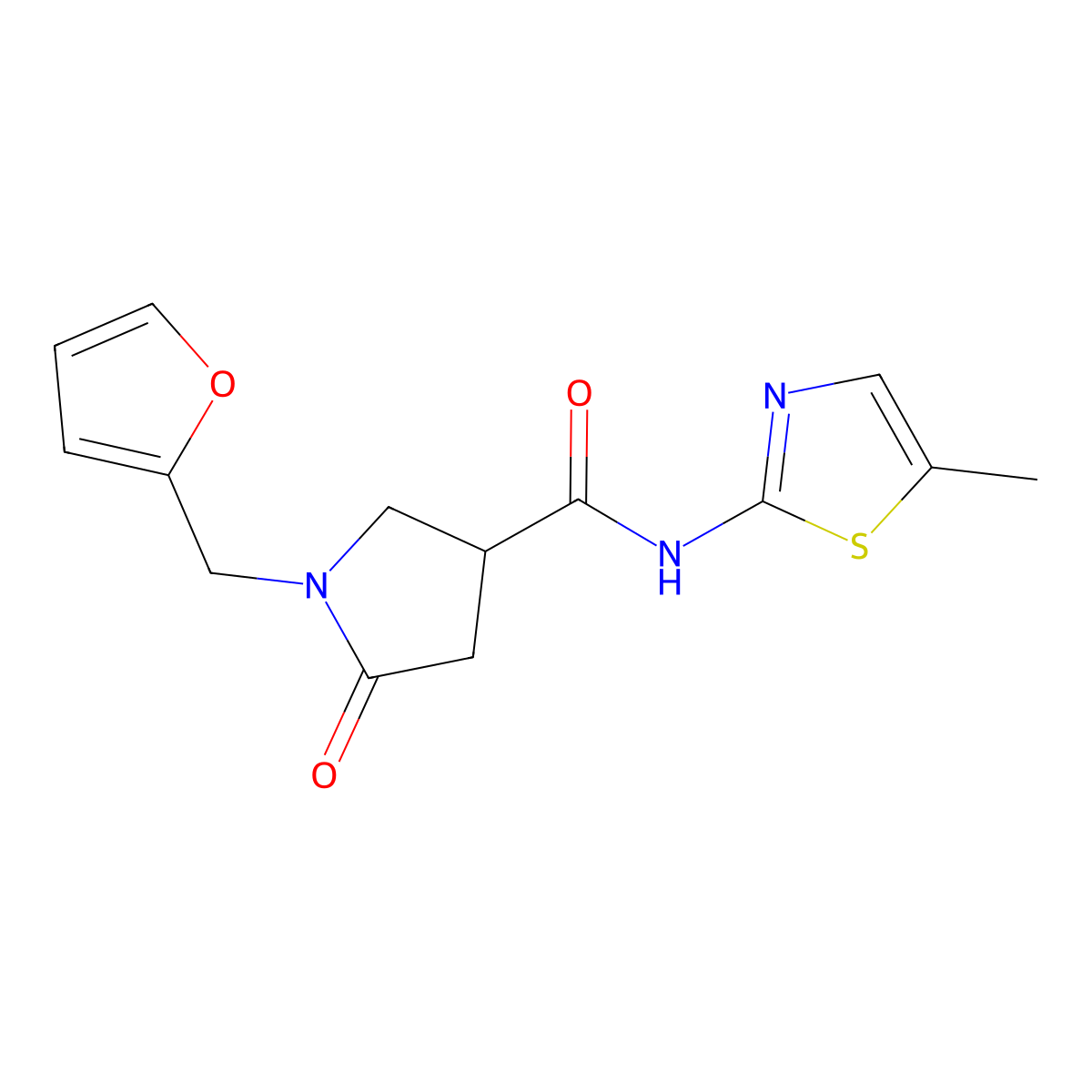 1-(furan-2-ylmethyl)-N-(5-methyl-1,3-thiazol-2-yl)-5-oxopyrrolidine-3-carboxamide molecular structure, CAS 1144494-06-3