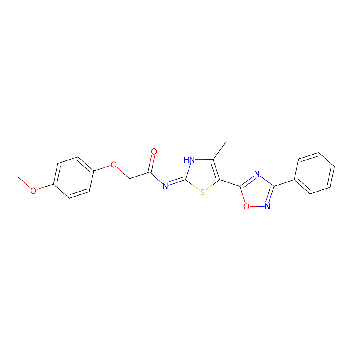 2-(4-methoxyphenoxy)-N-[(2E)-4-methyl-5-(3-phenyl-1,2,4-oxadiazol-5-yl)-1,3-thiazol-2(3H)-ylidene]acetamide molecular structure, CAS 1144494-10-9