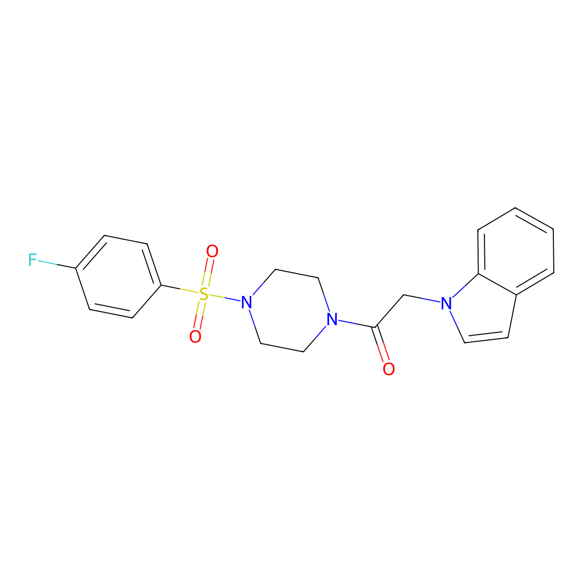1-(2-{4-[(4-fluorophenyl)sulfonyl]-1-piperazinyl}-2-oxoethyl)-1H-indole molecular structure, CAS 1144494-96-1