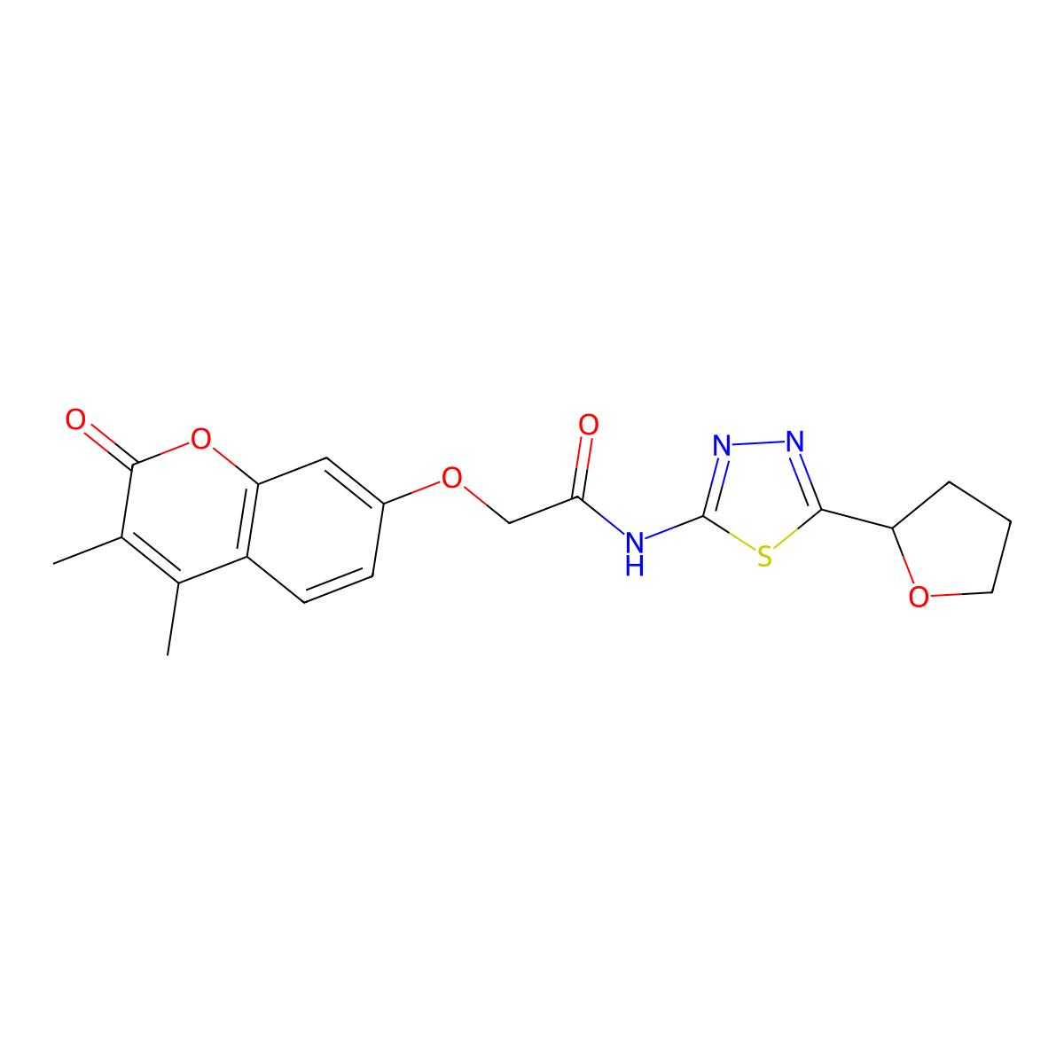 2-[(3,4-dimethyl-2-oxo-2H-chromen-7-yl)oxy]-N-[(2E)-5-(tetrahydrofuran-2-yl)-1,3,4-thiadiazol-2(3H)-ylidene]acetamide molecular structure, CAS 1144494-97-2
