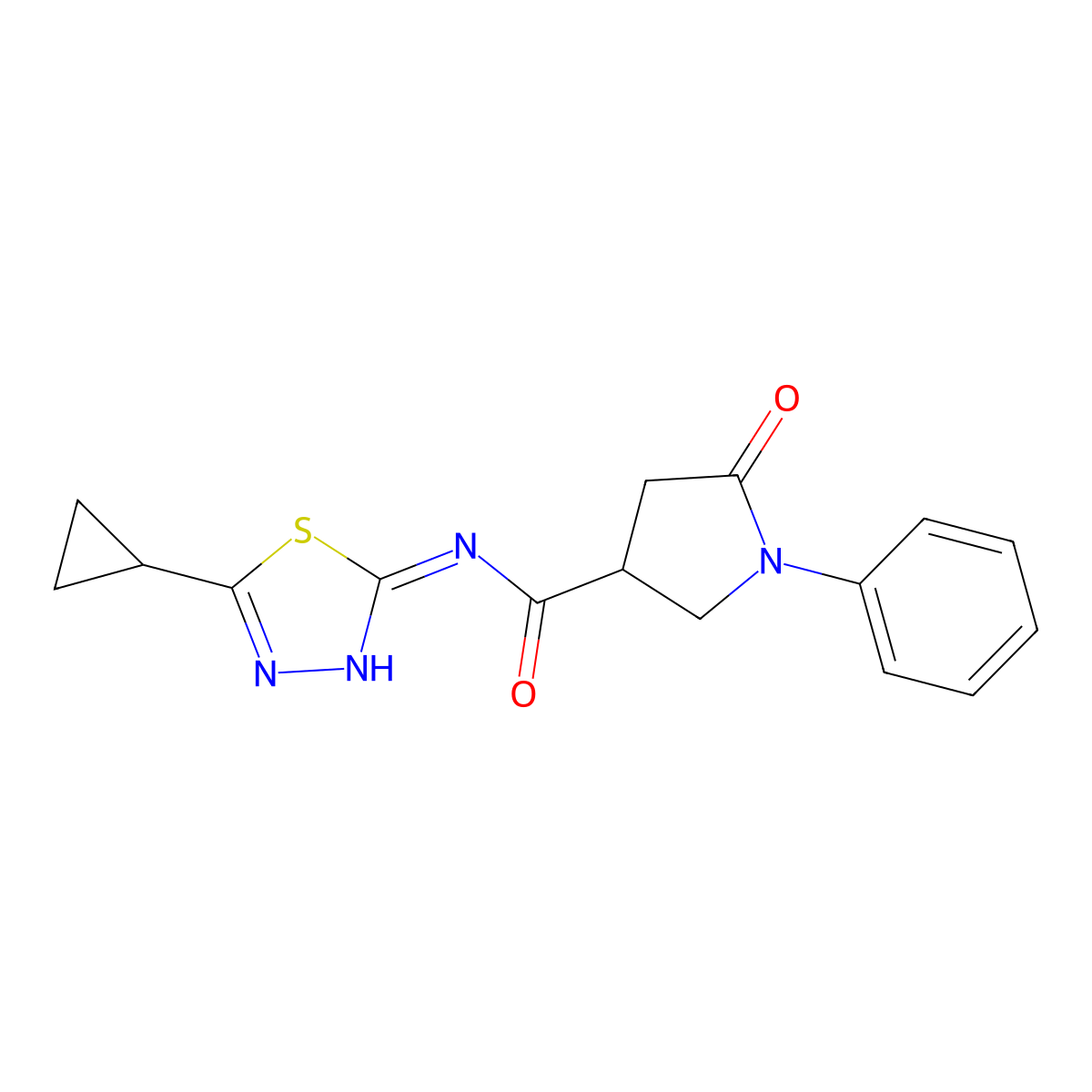 N-(5-cyclopropyl-1,3,4-thiadiazol-2-yl)-5-oxo-1-phenylpyrrolidine-3-carboxamide molecular structure, CAS 1144495-21-5