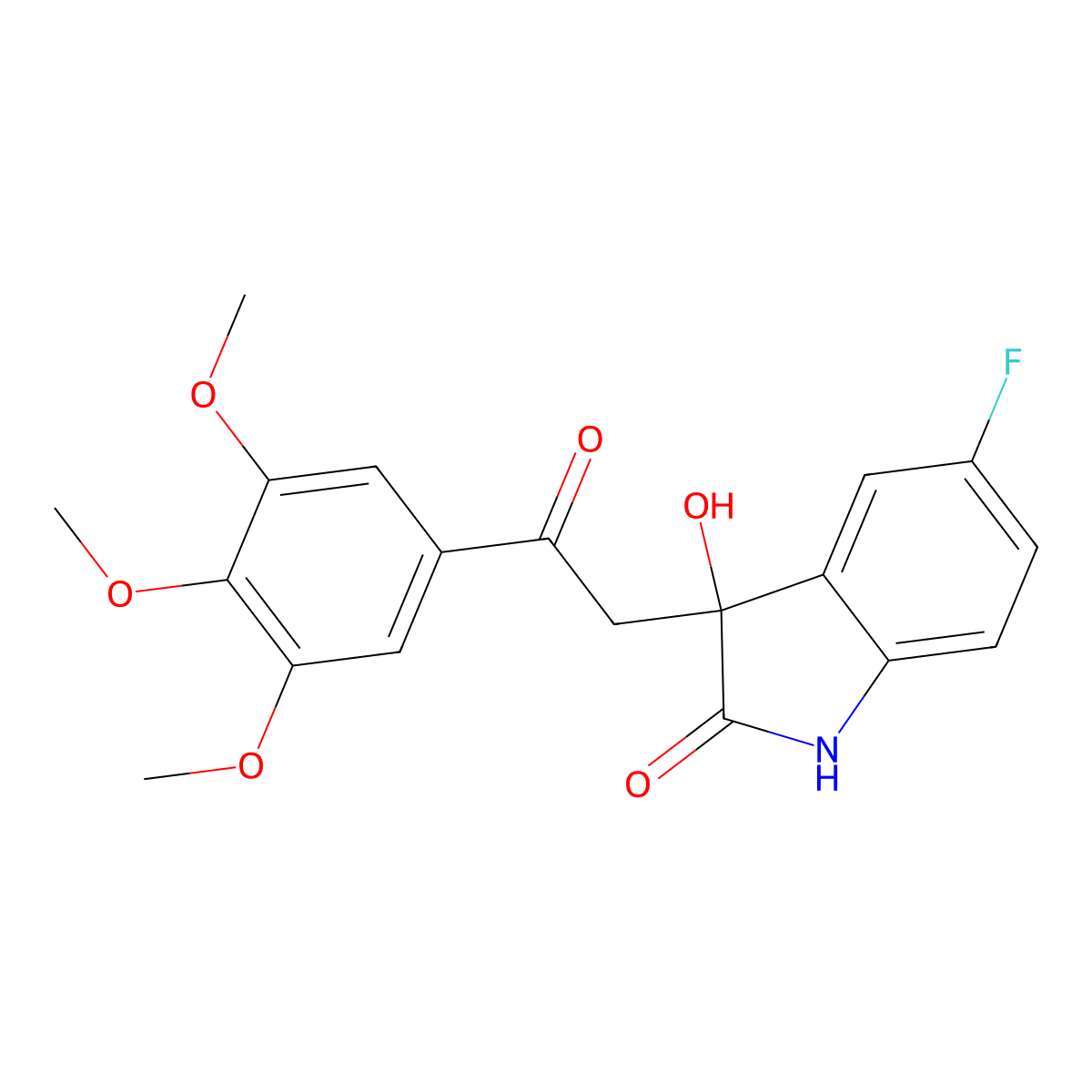 5-fluoro-3-hydroxy-3-[2-oxo-2-(3,4,5-trimethoxyphenyl)ethyl]-1,3-dihydro-2H-indol-2-one molecular structure, CAS 1144495-75-9