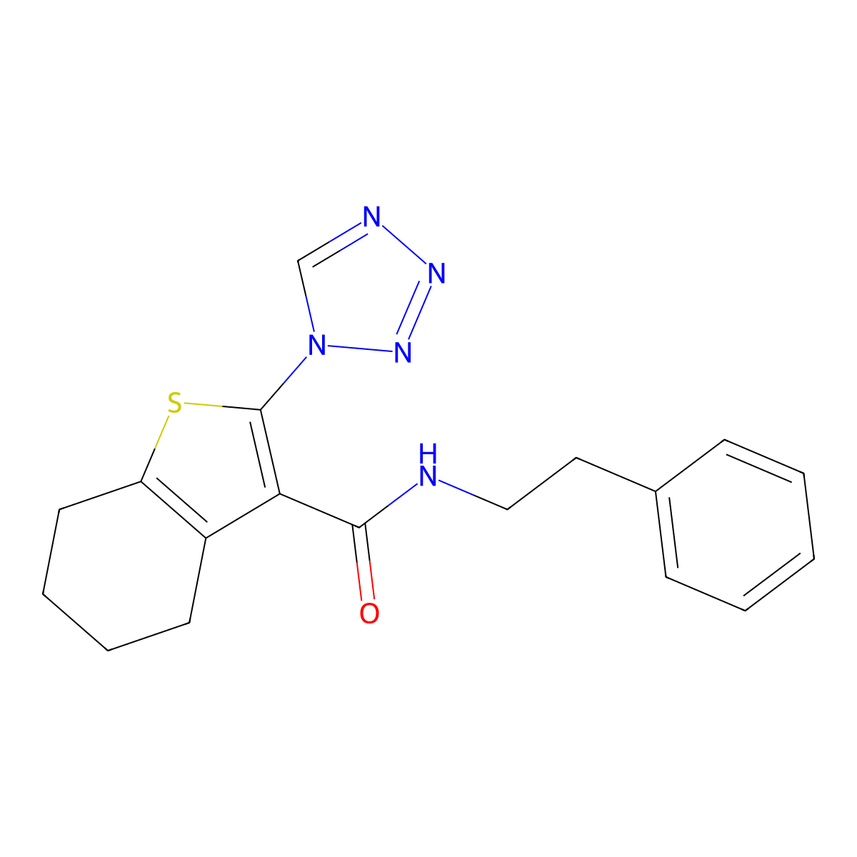 N-(2-phenylethyl)-2-(1H-tetrazol-1-yl)-4,5,6,7-tetrahydro-1-benzothiophene-3-carboxamide molecular structure, CAS 1144495-81-7