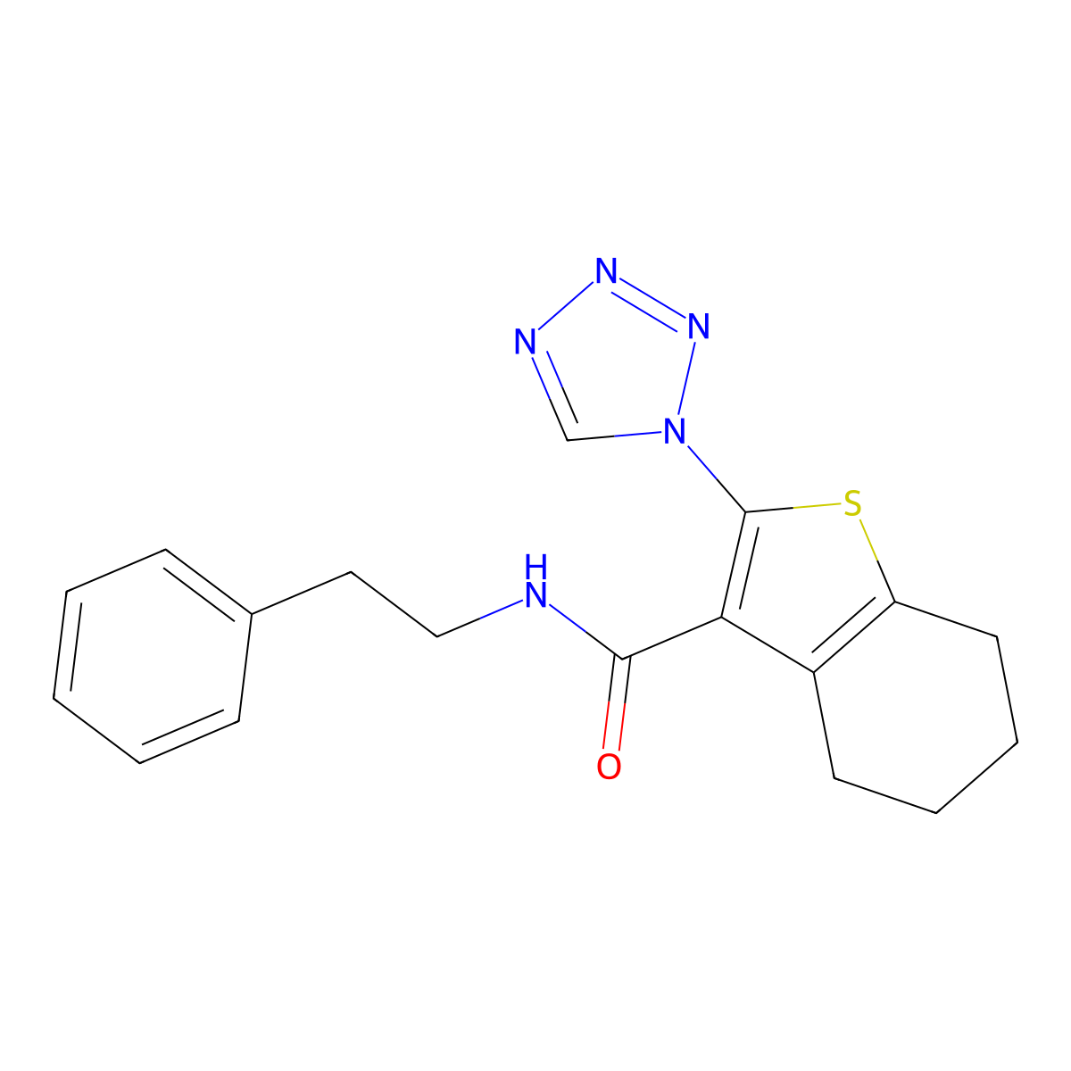 N-(2-phenylethyl)-2-(1H-tetrazol-1-yl)-4,5,6,7-tetrahydro-1-benzothiophene-3-carboxamide molecular structure, CAS 1144495-81-7