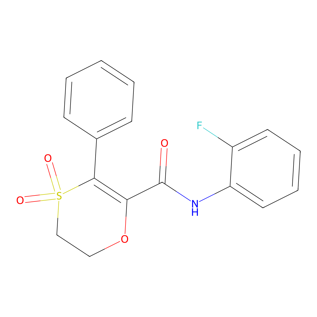 N-(2-fluorophenyl)-3-phenyl-5,6-dihydro-1,4-oxathiine-2-carboxamide 4,4-dioxide molecular structure, CAS 1144495-96-4