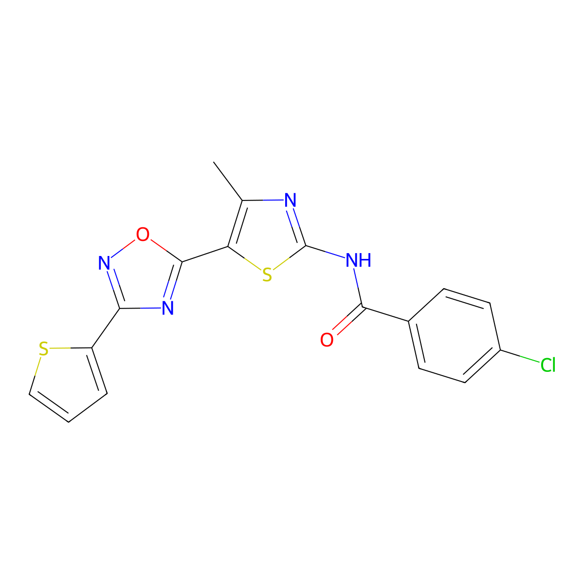 4-chloro-N-[(2Z)-4-methyl-5-[3-(thiophen-2-yl)-1,2,4-oxadiazol-5-yl]-1,3-thiazol-2(3H)-ylidene]benzamide molecular structure, CAS 1144495-99-7