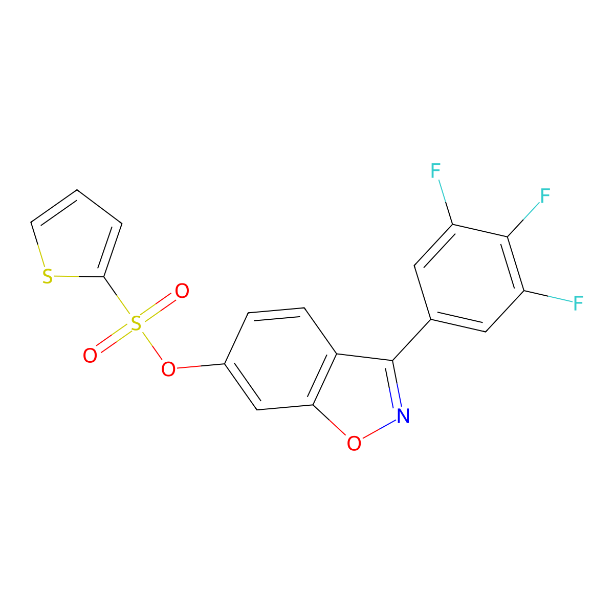3-(3,4,5-Trifluorophenyl)-1,2-benzoxazol-6-yl thiophene-2-sulfonate molecular structure, CAS 1144496-00-3
