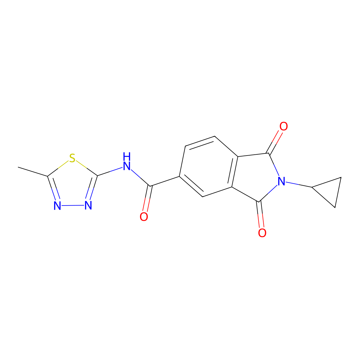 2-cyclopropyl-N-[(2E)-5-methyl-1,3,4-thiadiazol-2(3H)-ylidene]-1,3-dioxo-2,3-dihydro-1H-isoindole-5-carboxamide molecular structure, CAS 1144496-11-6