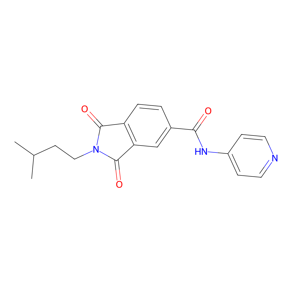 2-(3-methylbutyl)-1,3-dioxo-N-(pyridin-4-yl)-2,3-dihydro-1H-isoindole-5-carboxamide molecular structure, CAS 1144496-42-3