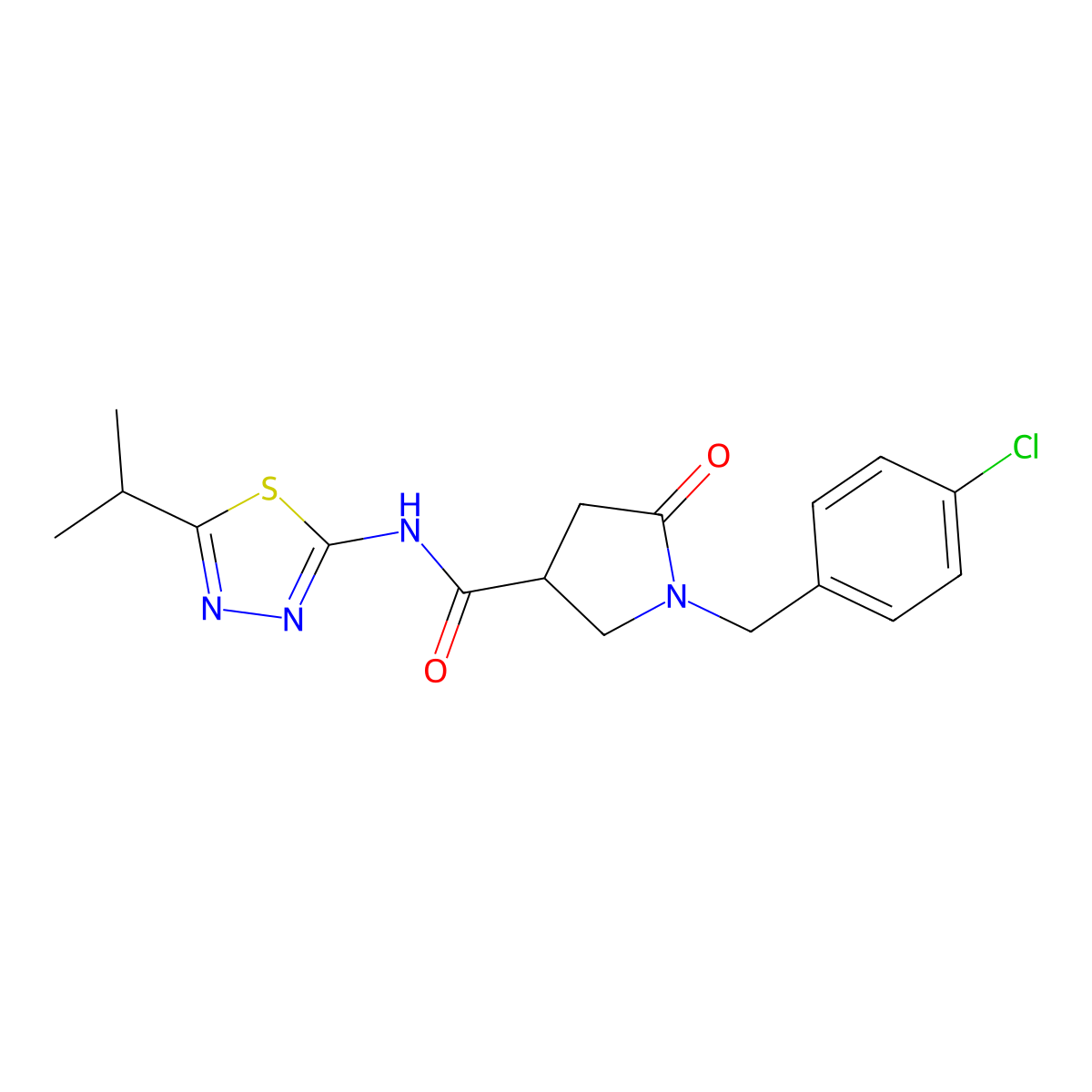 1-(4-chlorobenzyl)-5-oxo-N-[(2E)-5-(propan-2-yl)-1,3,4-thiadiazol-2(3H)-ylidene]pyrrolidine-3-carboxamide molecular structure, CAS 1144496-47-8