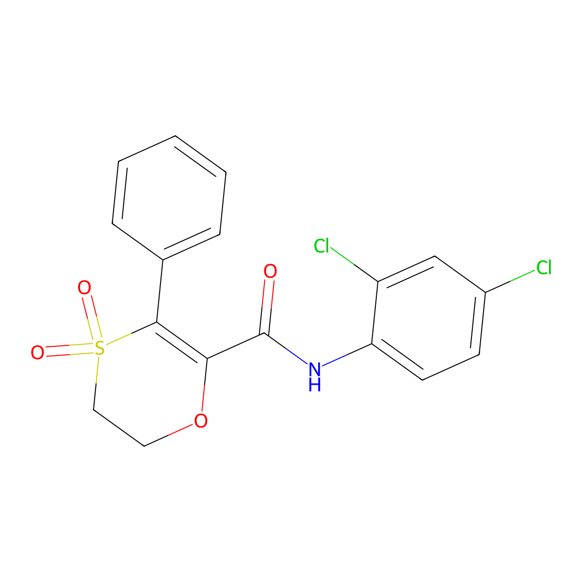 N-(2,4-dichlorophenyl)-3-phenyl-5,6-dihydro-1,4-oxathiine-2-carboxamide 4,4-dioxide molecular structure, CAS 1144496-52-5