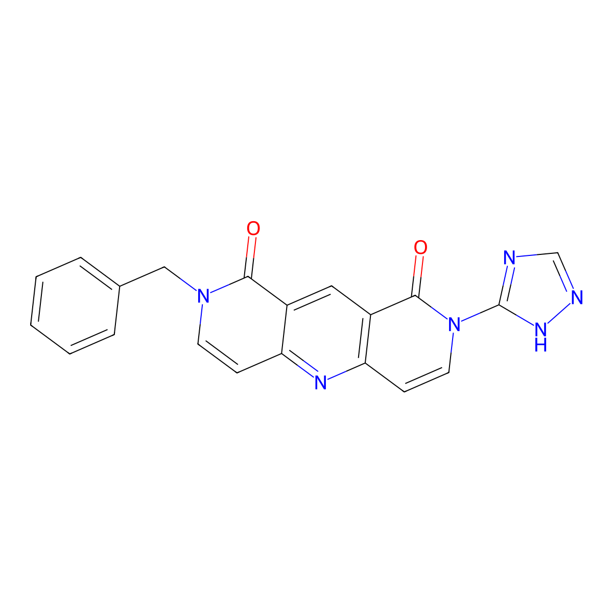 2-benzyl-8-(1H-1,2,4-triazol-5-yl)pyrido[4,3-b][1,6]naphthyridine-1,9(2H,8H)-dione molecular structure, CAS 1144496-93-4