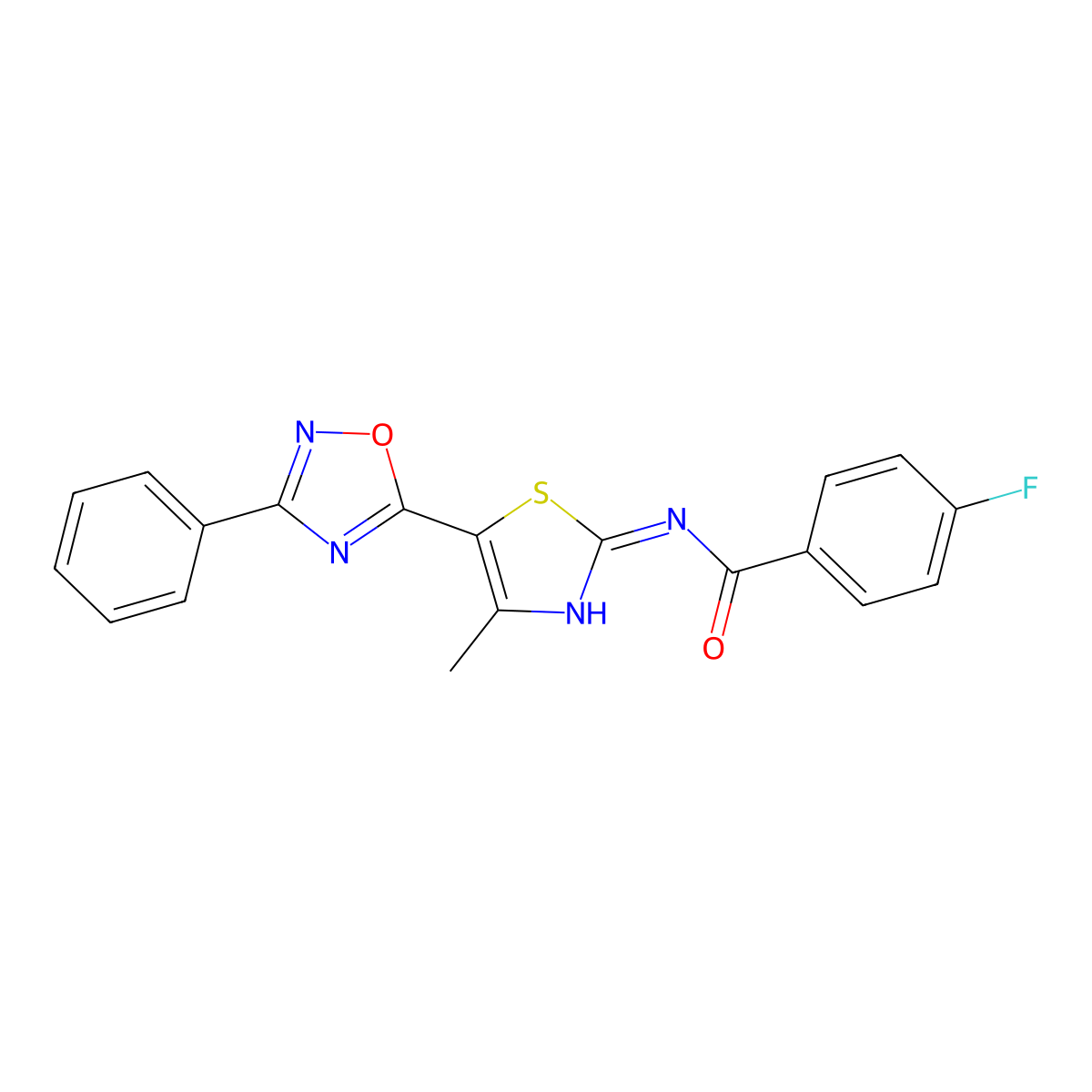 4-fluoro-N-[(2E)-4-methyl-5-(3-phenyl-1,2,4-oxadiazol-5-yl)-1,3-thiazol-2(3H)-ylidene]benzamide molecular structure, CAS 1144497-17-5