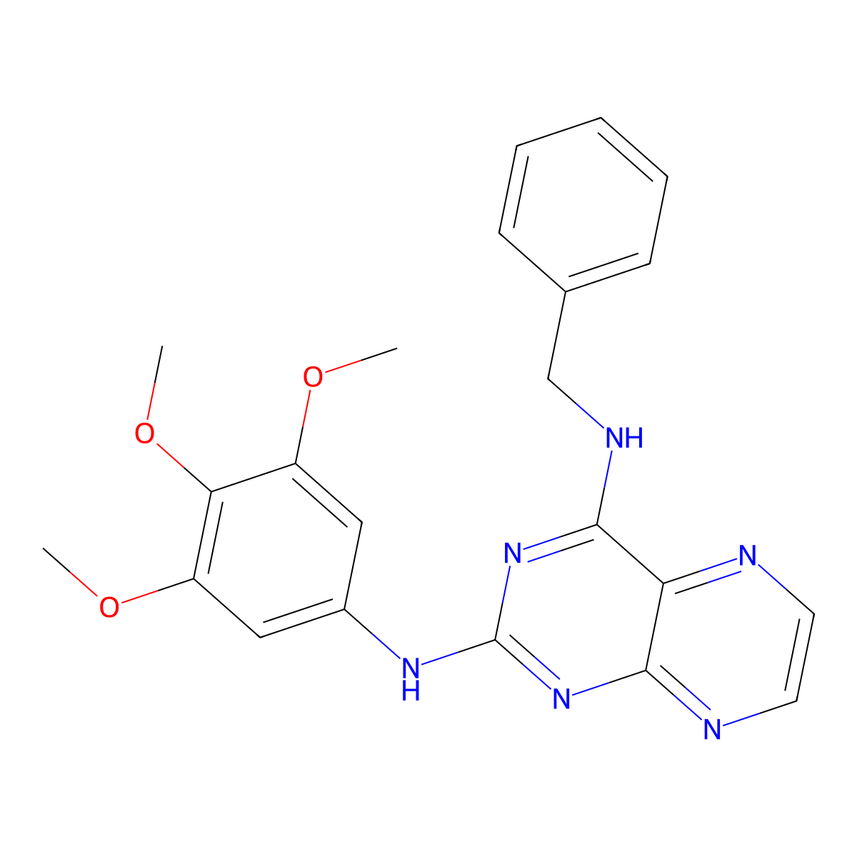 {4-[Benzylamino]pteridin-2-yl}(3,4,5-trimethoxyphenyl)amine molecular structure, CAS 1144497-38-0