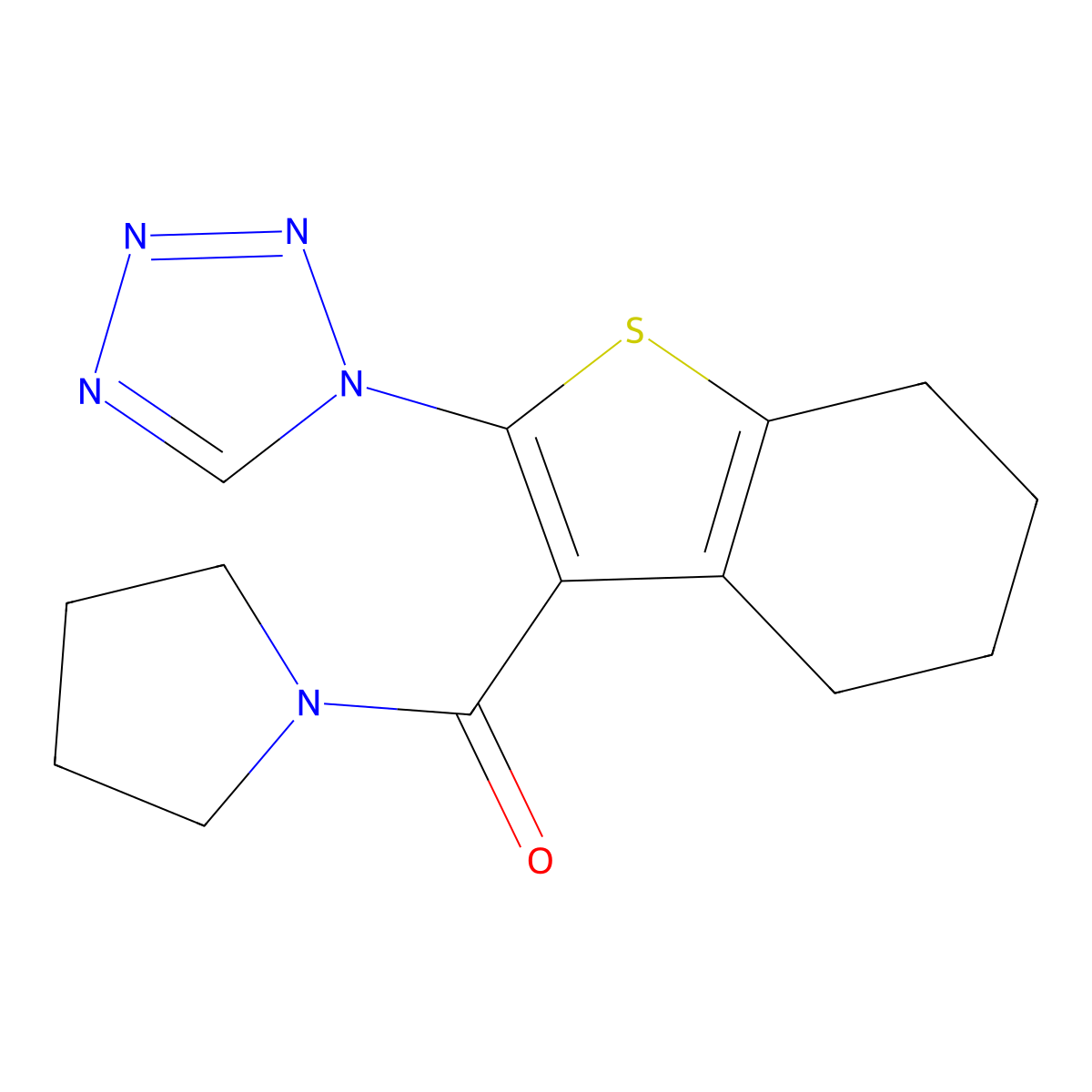 pyrrolidin-1-yl[2-(1H-tetrazol-1-yl)-4,5,6,7-tetrahydro-1-benzothiophen-3-yl]methanone molecular structure, CAS 1144497-59-5