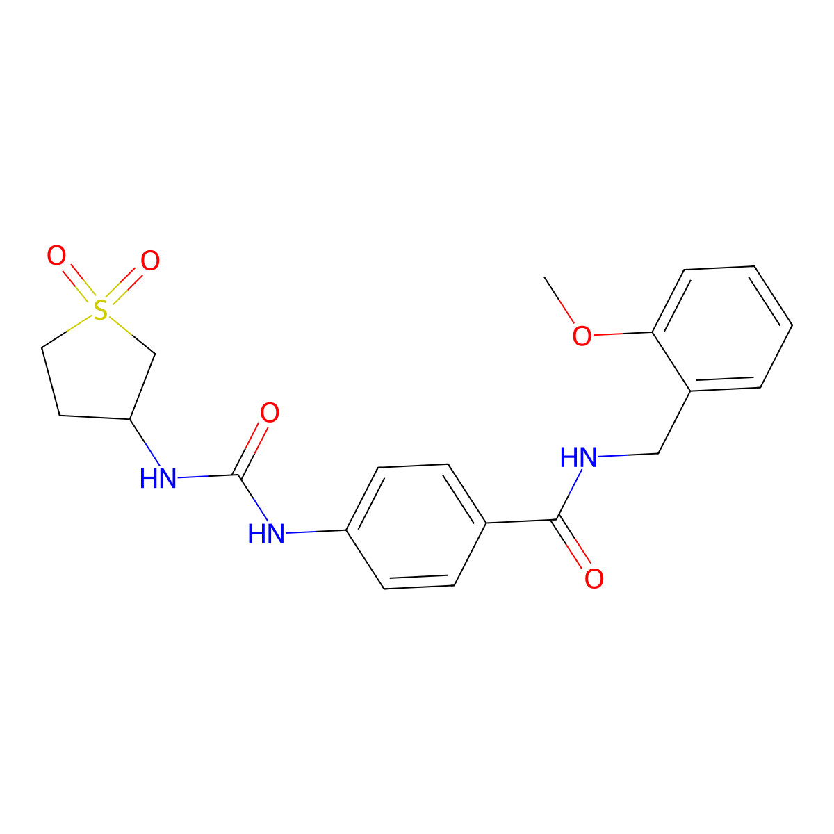 4-{[(1,1-dioxidotetrahydrothiophen-3-yl)carbamoyl]amino}-N-(2-methoxybenzyl)benzamide molecular structure, CAS 1144497-90-4