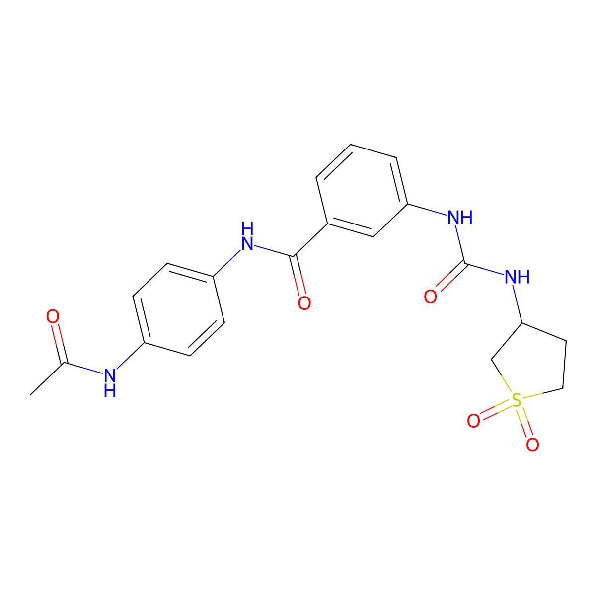 N-[4-(acetylamino)phenyl]-3-{[(1,1-dioxidotetrahydrothiophen-3-yl)carbamoyl]amino}benzamide molecular structure, CAS 1144498-05-4