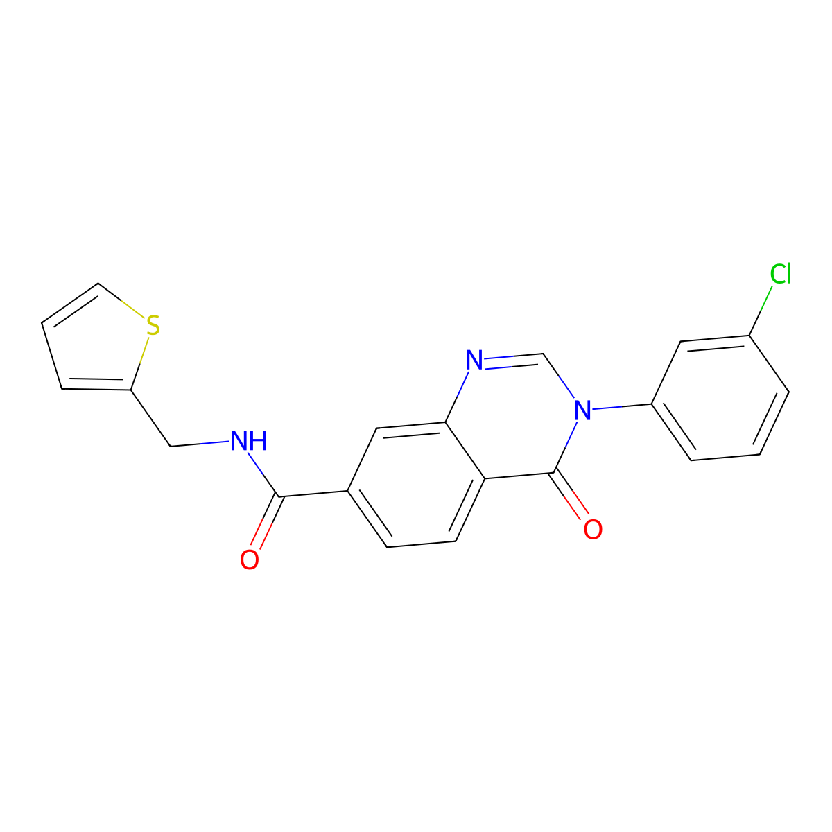3-(3-chlorophenyl)-4-oxo-N-(thiophen-2-ylmethyl)-3,4-dihydroquinazoline-7-carboxamide molecular structure, CAS 1144498-34-9