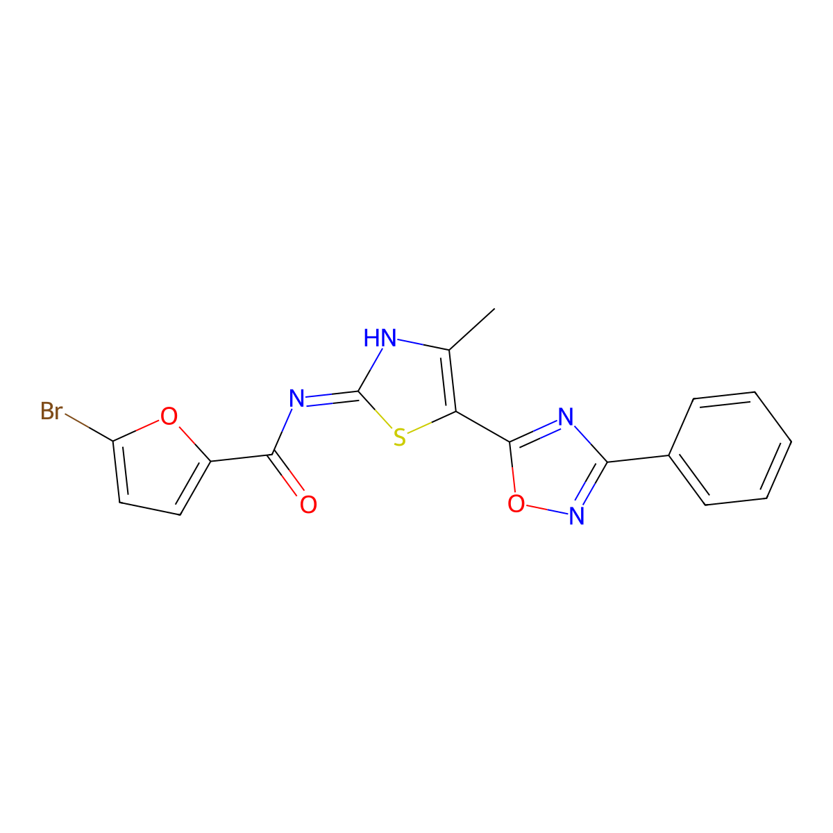 5-bromo-N-[(2Z)-4-methyl-5-(3-phenyl-1,2,4-oxadiazol-5-yl)-1,3-thiazol-2(3H)-ylidene]furan-2-carboxamide molecular structure, CAS 1144498-50-9