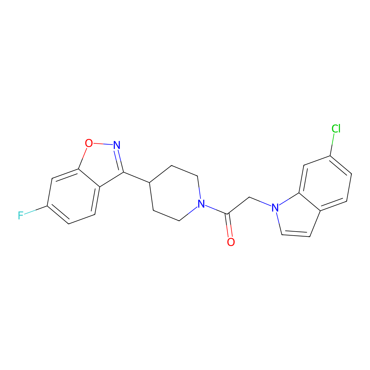 2-(6-chloro-1H-indol-1-yl)-1-[4-(6-fluoro-1,2-benzoxazol-3-yl)piperidin-1-yl]ethanone molecular structure, CAS 1144498-52-1