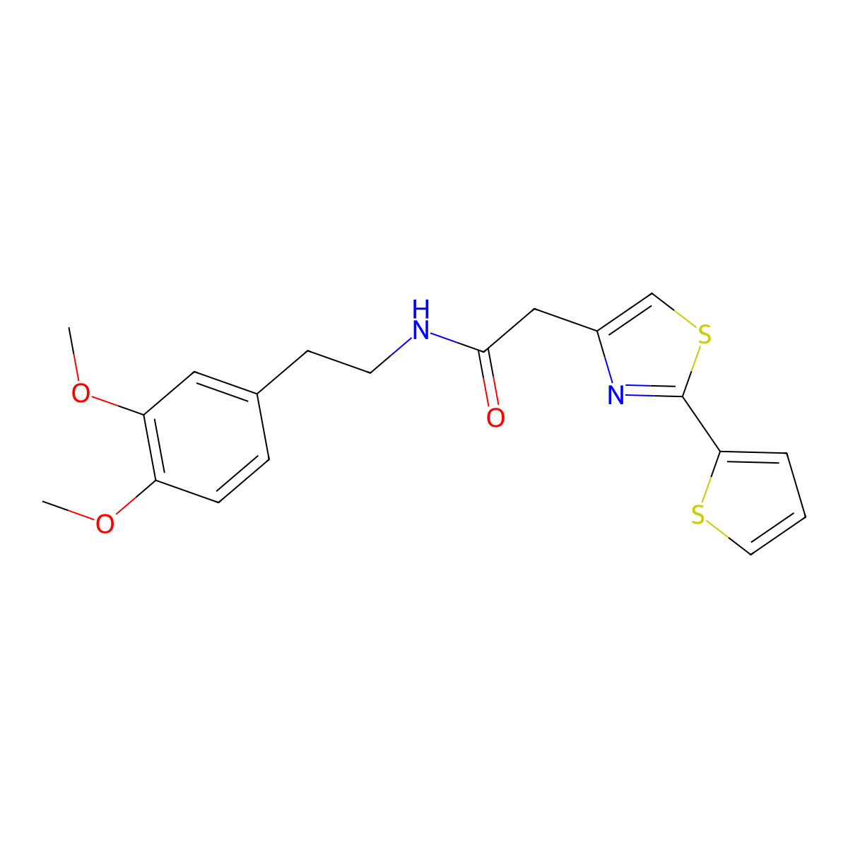 N-[2-(3,4-dimethoxyphenyl)ethyl]-2-[2-(thiophen-2-yl)-1,3-thiazol-4-yl]acetamide molecular structure, CAS 1144498-57-6