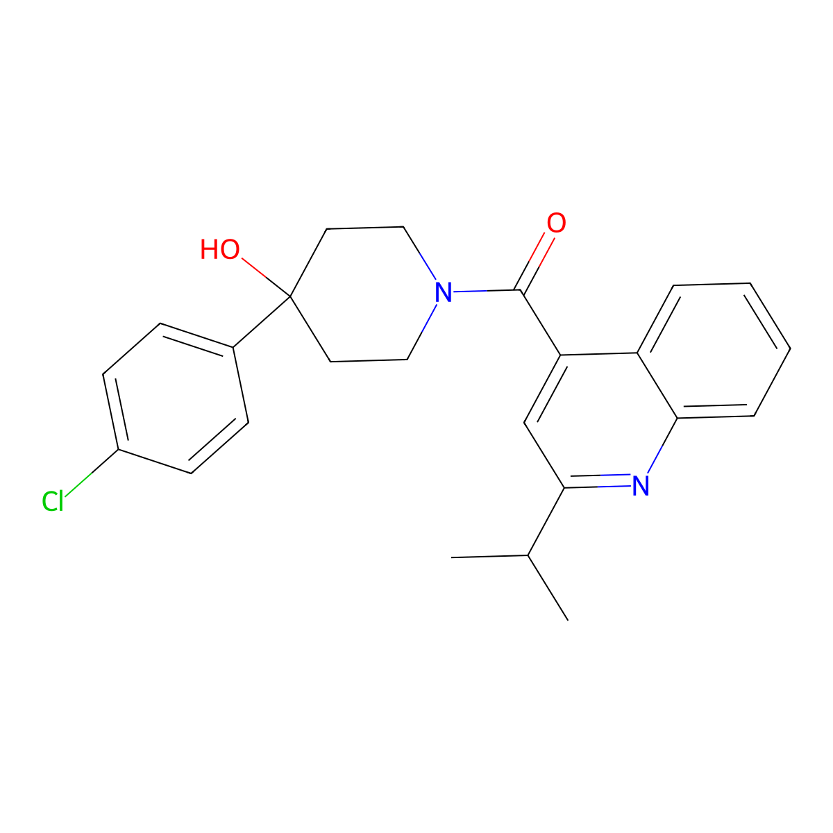 [4-(4-Chlorophenyl)-4-hydroxypiperidino](2-isopropyl-4-quinolyl)methanone molecular structure, CAS 1144498-68-9