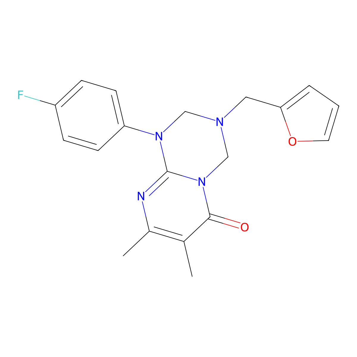 1-(4-fluorophenyl)-3-(furan-2-ylmethyl)-7,8-dimethyl-1,2,3,4-tetrahydro-6H-pyrimido[1,2-a][1,3,5]triazin-6-one molecular structure, CAS 1144498-80-5