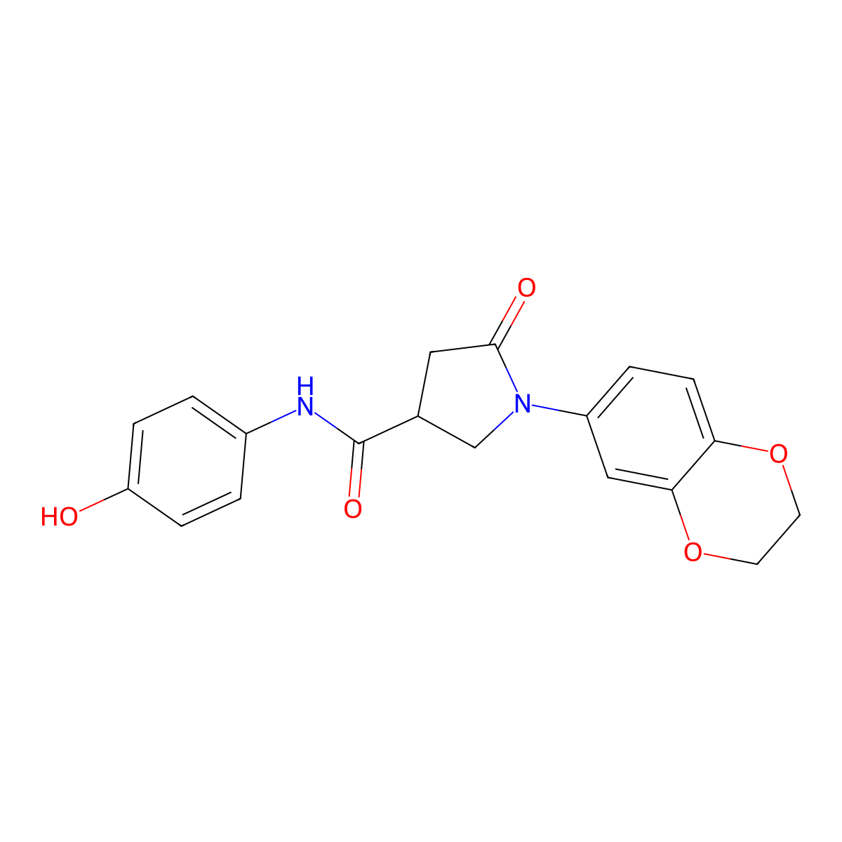 1-(2,3-dihydro-1,4-benzodioxin-6-yl)-N-(4-hydroxyphenyl)-5-oxopyrrolidine-3-carboxamide molecular structure, CAS 1144499-07-9