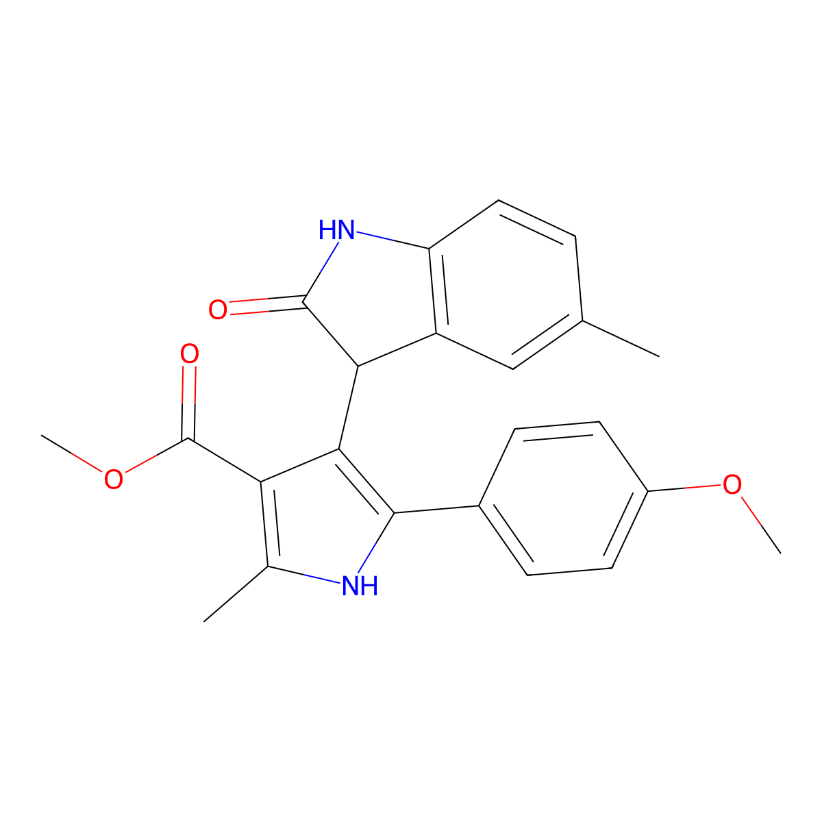 methyl 5-(4-methoxyphenyl)-2-methyl-4-(5-methyl-2-oxo-2,3-dihydro-1H-indol-3-yl)-1H-pyrrole-3-carboxylate molecular structure, CAS 1144499-73-9