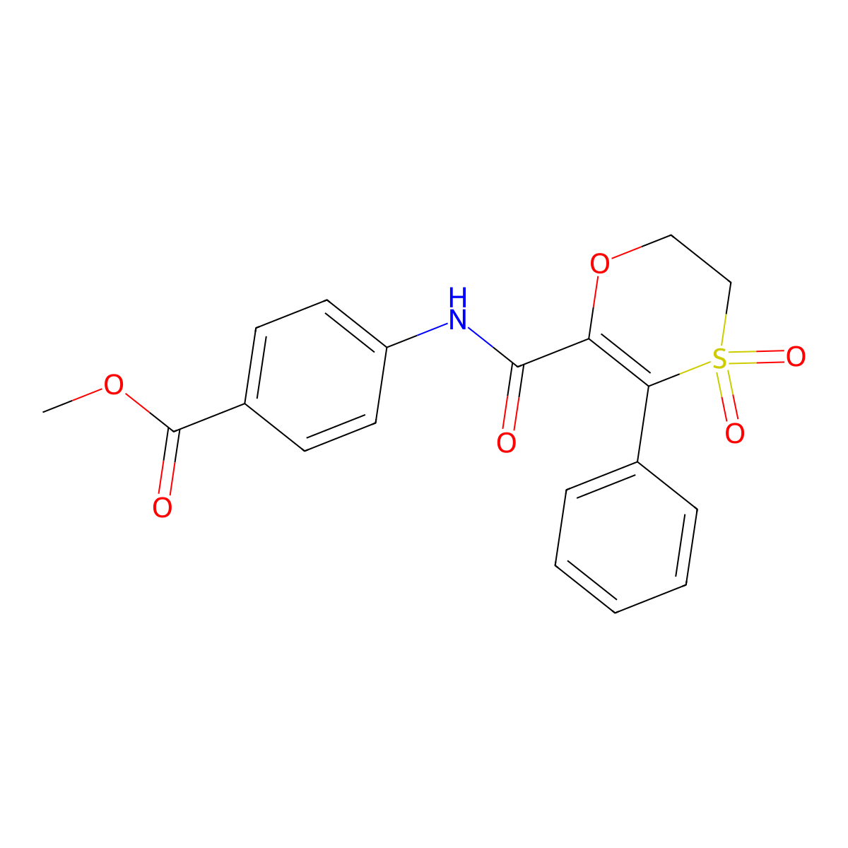 Methyl 4-{[(4,4-dioxido-3-phenyl-5,6-dihydro-1,4-oxathiin-2-yl)carbonyl]amino}benzoate molecular structure, CAS 1144500-07-1