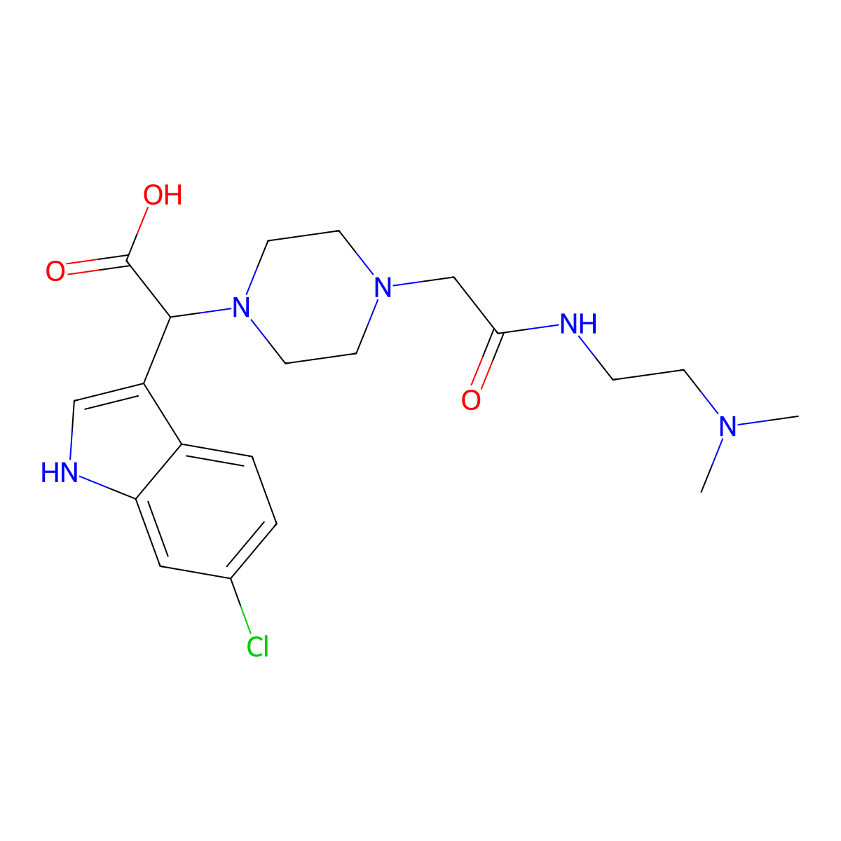 (6-chloro-1H-indol-3-yl)[4-(2-{[2-(dimethylamino)ethyl]amino}-2-oxoethyl)piperazin-1-yl]acetic acid molecular structure, CAS 1144500-09-3