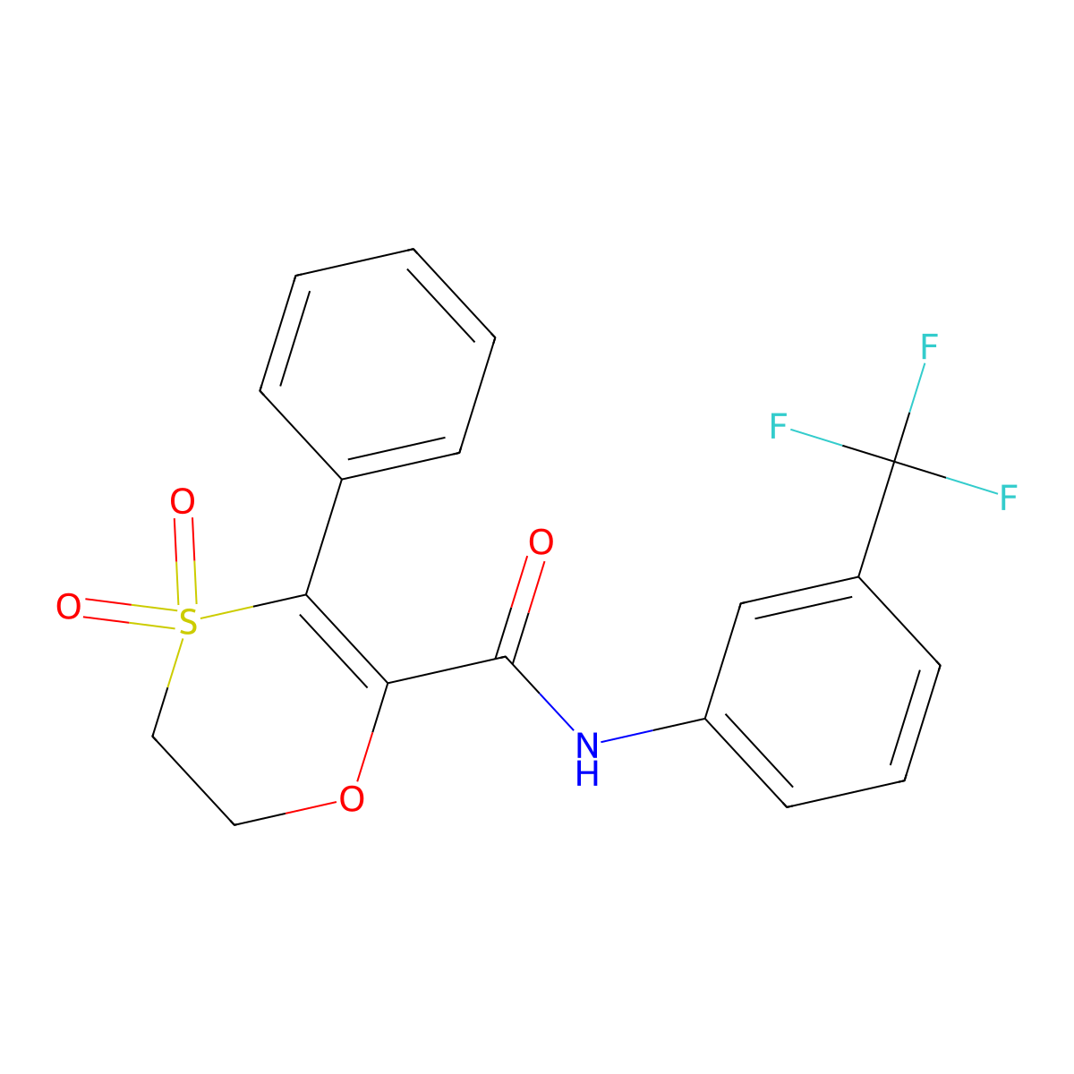 3-phenyl-N-[3-(trifluoromethyl)phenyl]-5,6-dihydro-1,4-oxathiine-2-carboxamide 4,4-dioxide molecular structure, CAS 1144500-20-8