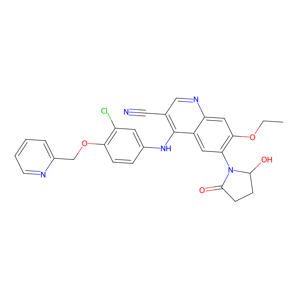 4-((3-Chloro-4-(pyridin-2-ylmethoxy)phenyl)amino)-7-ethoxy-6-(2-hydroxy-5-oxopyrrolidin-1-yl)quinoline-3-carbonitrile molecular structure, CAS 1144516-15-3