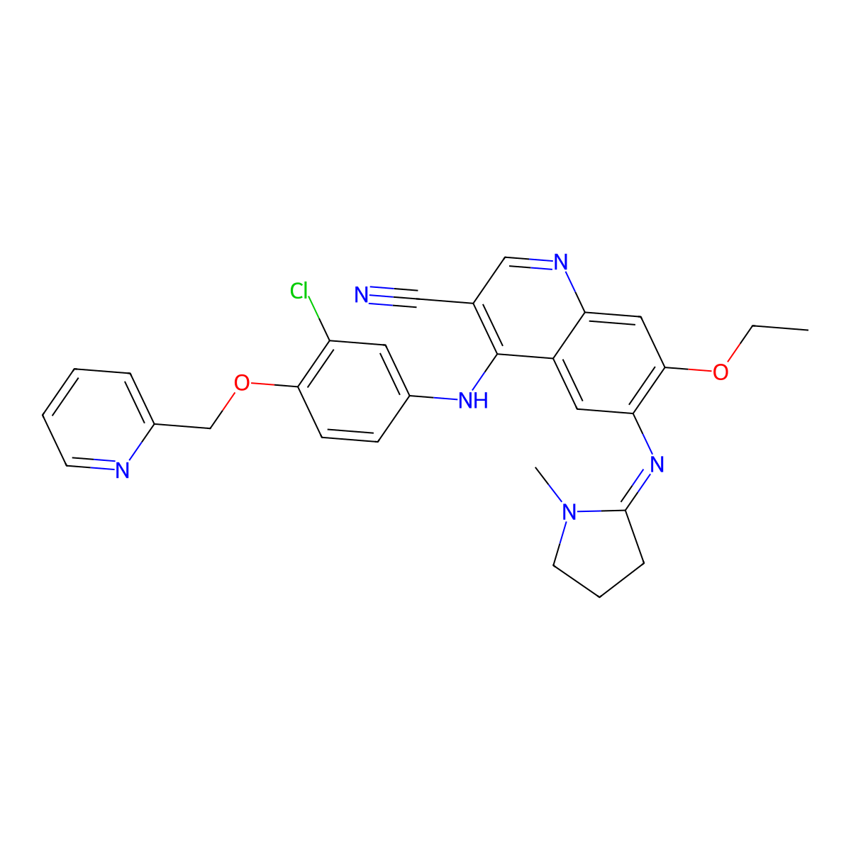 4-[[3-Chloro-4-(2-pyridinylmethoxy)phenyl]amino]-7-ethoxy-6-[(1-methyl-2-pyrrolidinylidene)amino]-3-quinolinecarbonitrile molecular structure, CAS 1144516-21-1