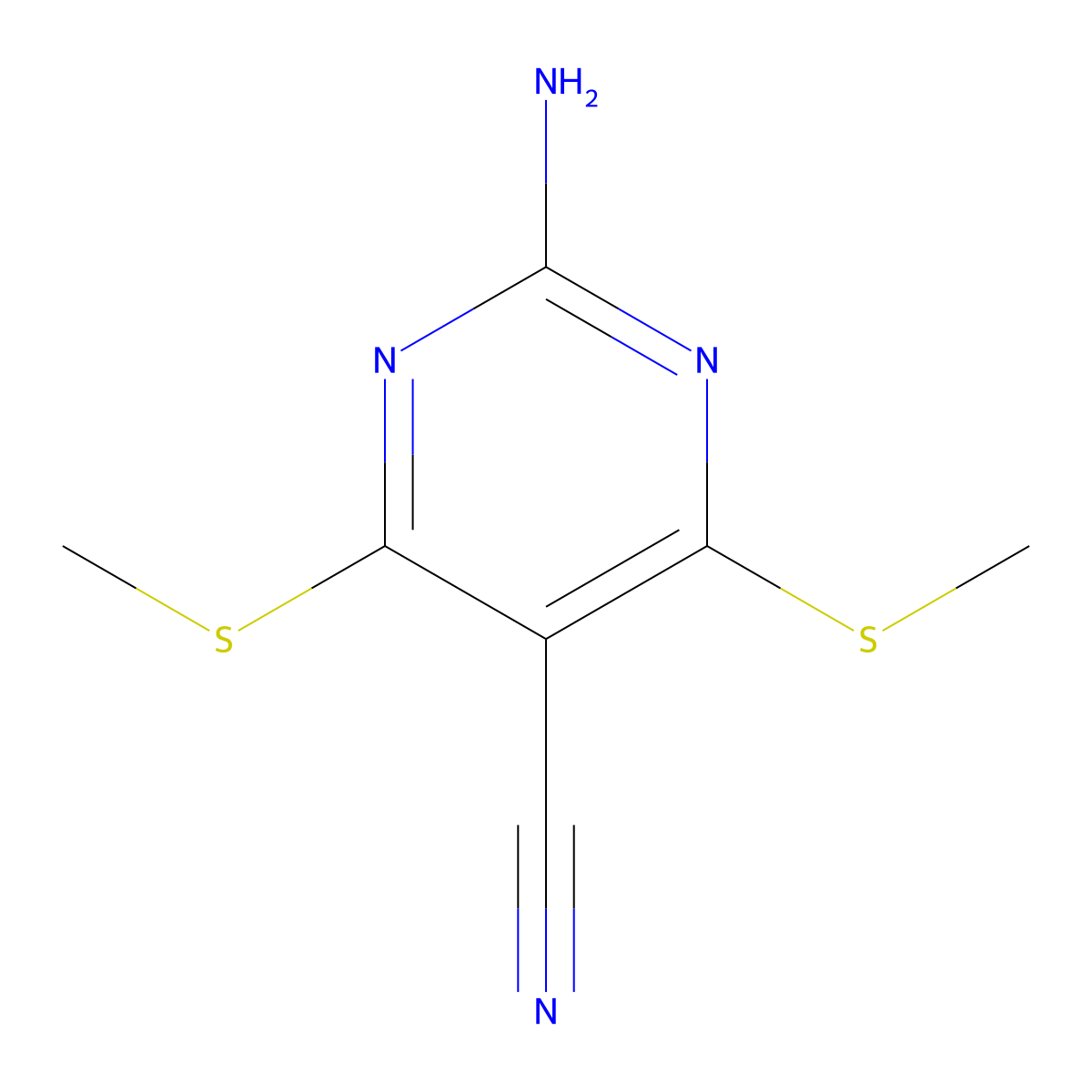 5-Pyrimidinecarbonitrile, 2-amino-4,6-bis(methylthio)- molecular structure, CAS 114460-77-4