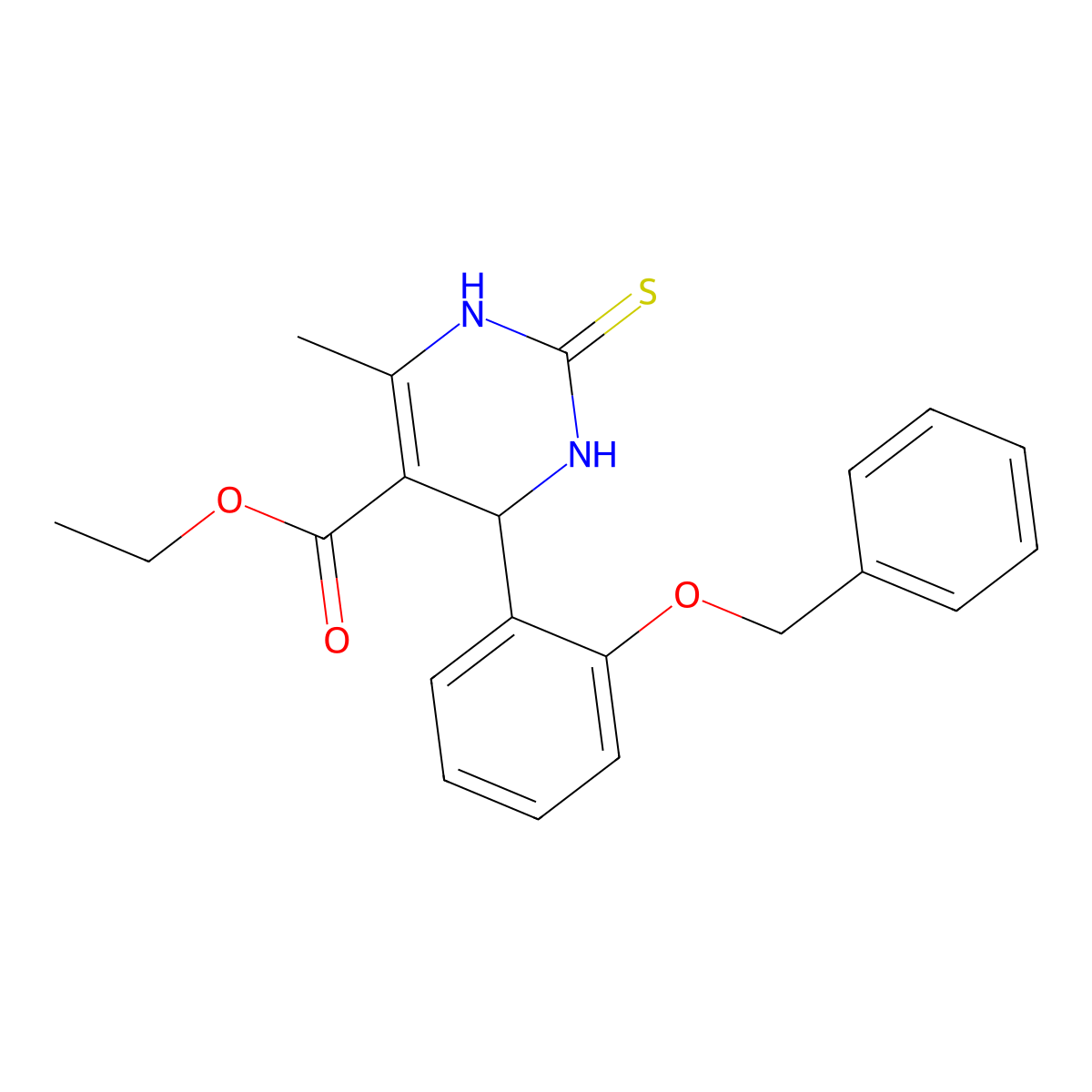 ethyl 6-methyl-4-(2-phenylmethoxyphenyl)-2-sulfanylidene-3,4-dihydro-1H-pyrimidine-5-carboxylate molecular structure, CAS 114483-51-1