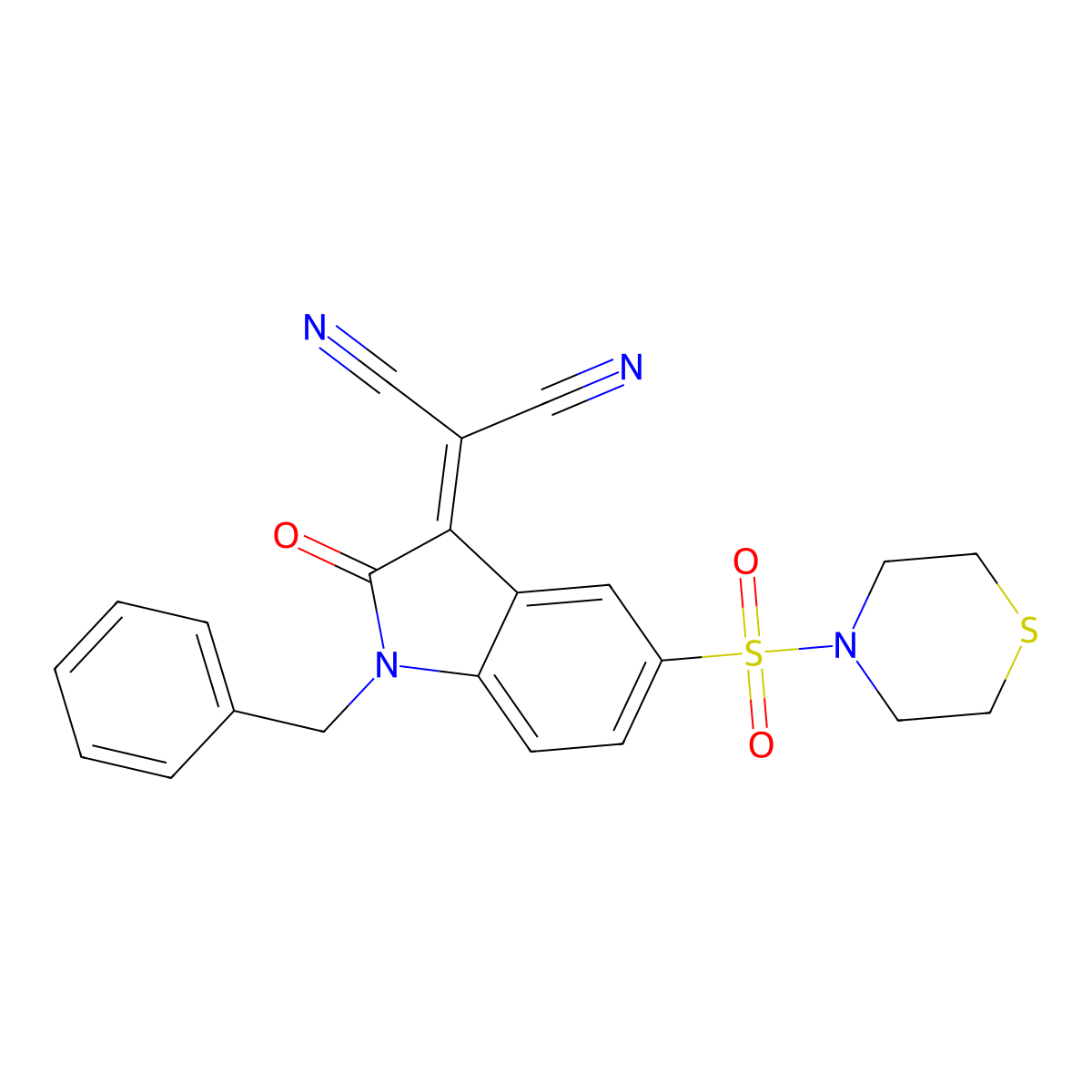 2-[(1-Benzyl-2-oxo-5-(thiomorpholinosulfonyl)indolin-3-ylidene]malononitrile molecular structure, CAS 1144853-53-1