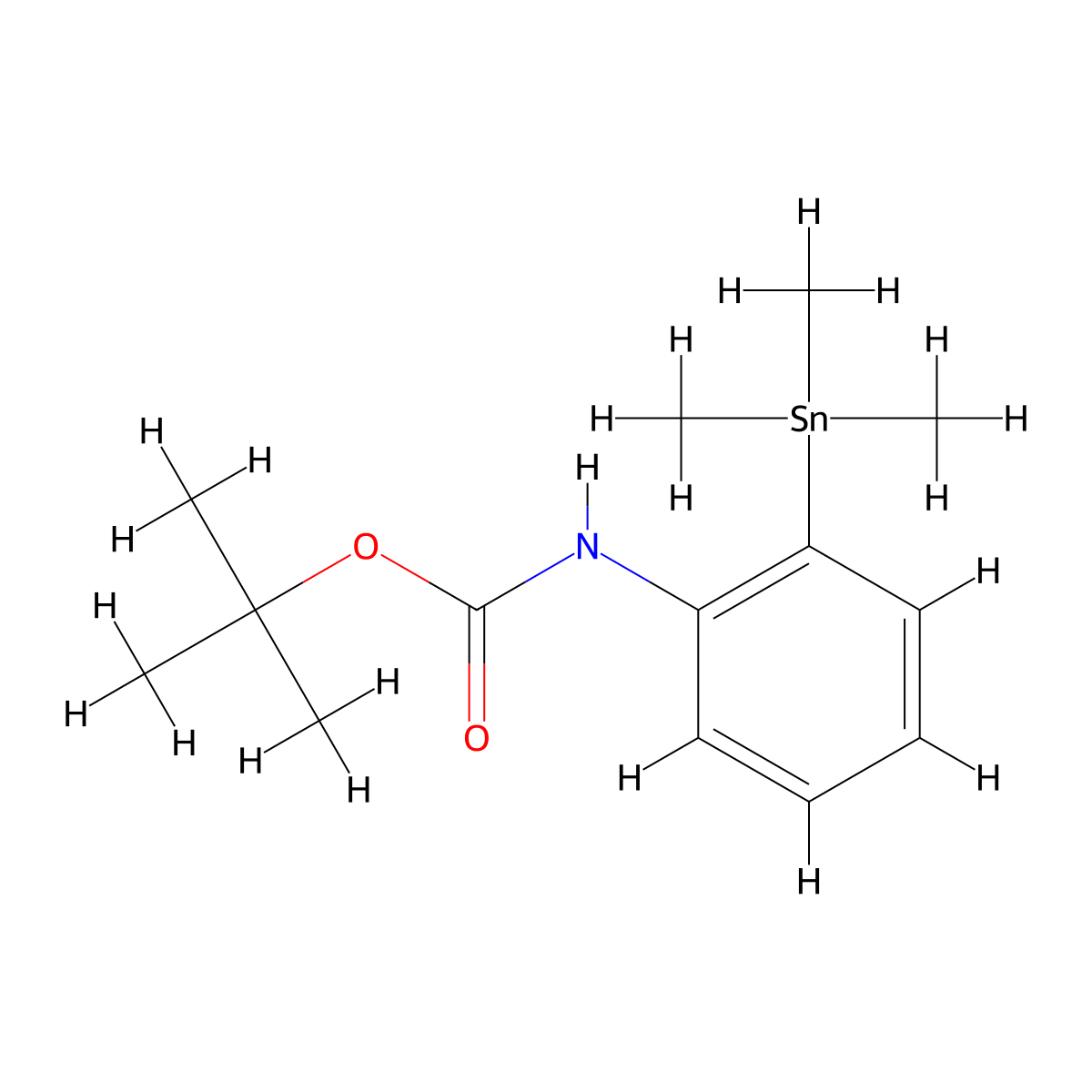 (2-Trimethylstannanyl-phenyl)-carbamic acid tert-butyl ester molecular structure, CAS 114552-32-8