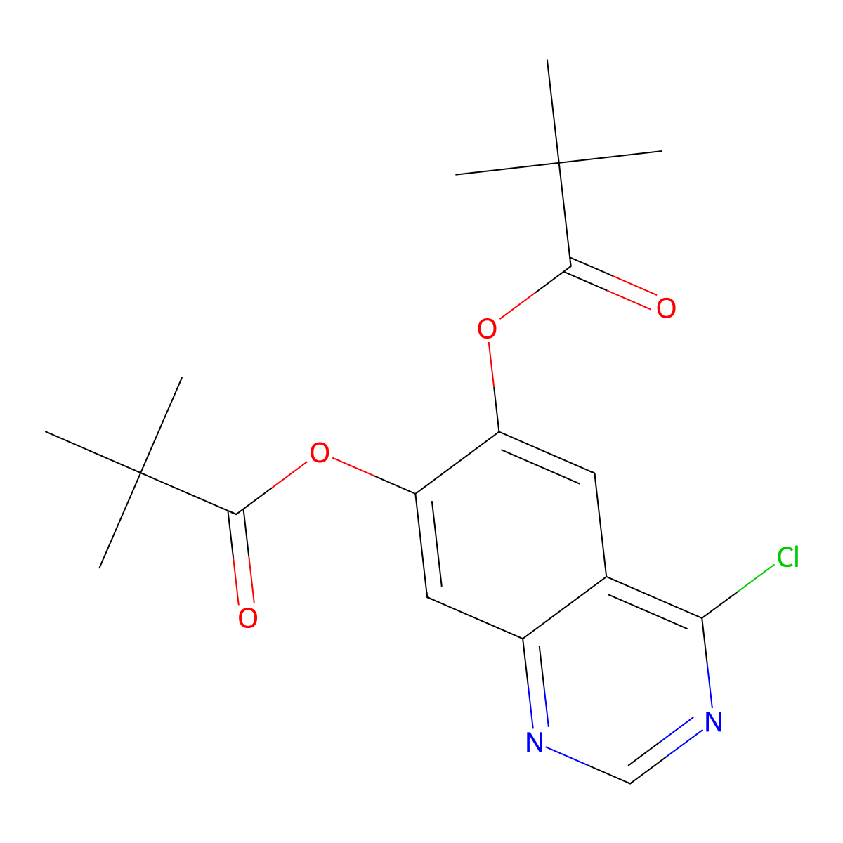 2,2-Dimethyl-propionic acid 4-chloro-7-(2,2-dimethyl-propionyloxy)-quinazolin-6-yl ester molecular structure, CAS 1145671-34-6