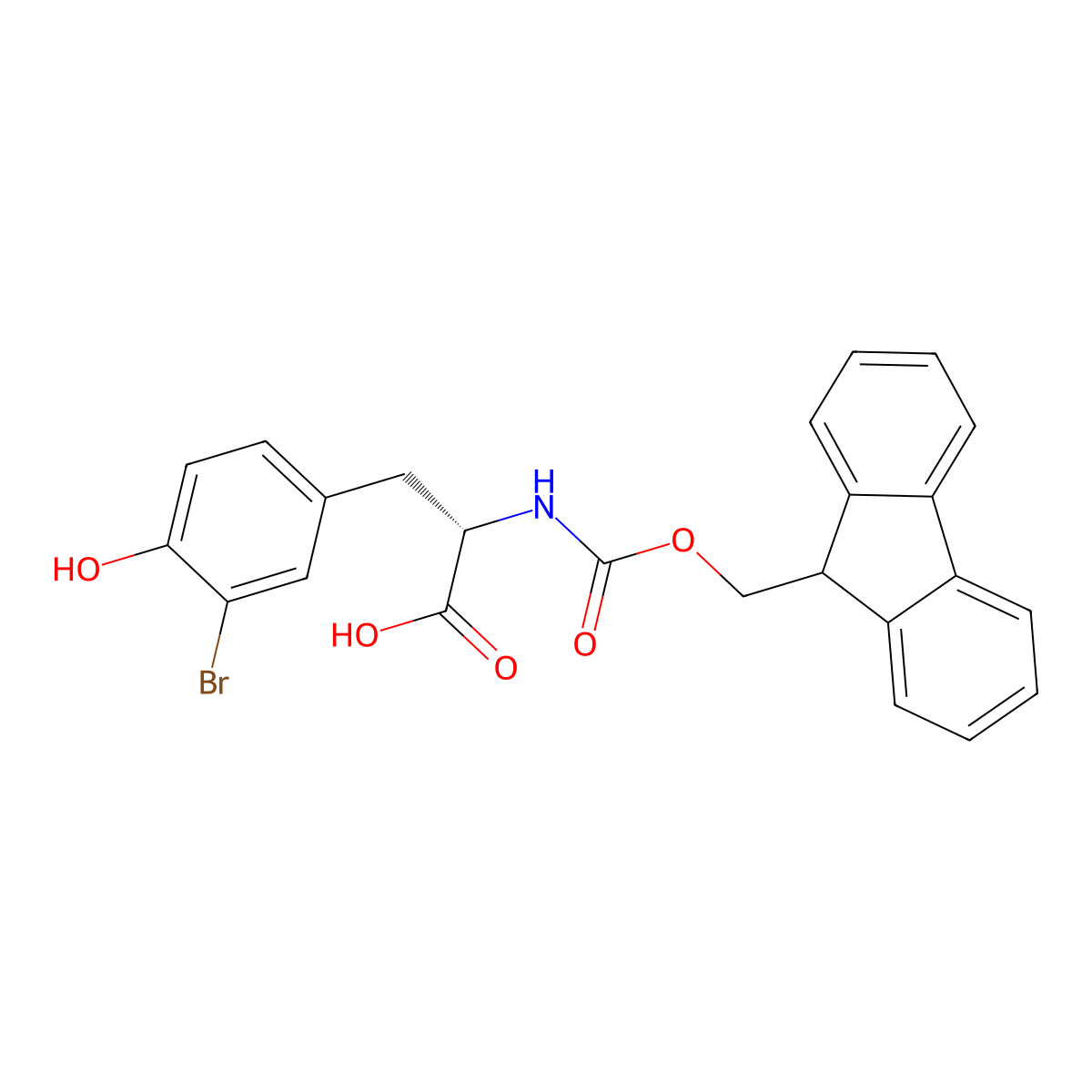 (2S)-3-(3-bromo-4-hydroxyphenyl)-2-((((9H-fluoren-9-yl)methoxy)carbonyl)amino)propanoic acid molecular structure, CAS 1145678-36-9