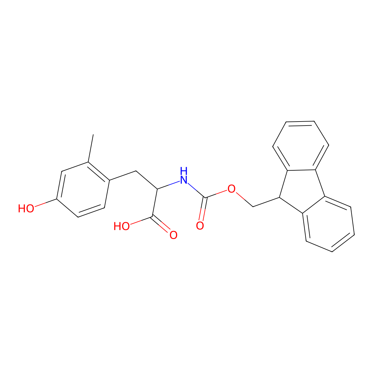 (S)-2-((((9H-Fluoren-9-YL)methoxy)carbonyl)amino)-3-(4-hydroxy-2-methylphenyl)propanoic acid molecular structure, CAS 1145678-75-6