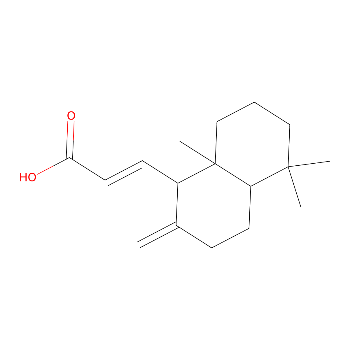 3-(5,5,8a-trimethyl-2-methylidene-3,4,4a,6,7,8-hexahydro-1H-naphthalen-1-yl)prop-2-enoic acid molecular structure, CAS 1145689-64-0