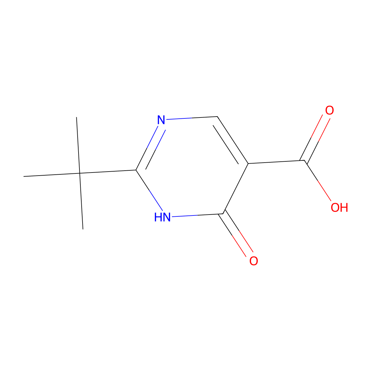 2-Tert-butyl-6-oxo-1,6-dihydropyrimidine-5-carboxylic acid molecular structure, CAS 1145745-31-8