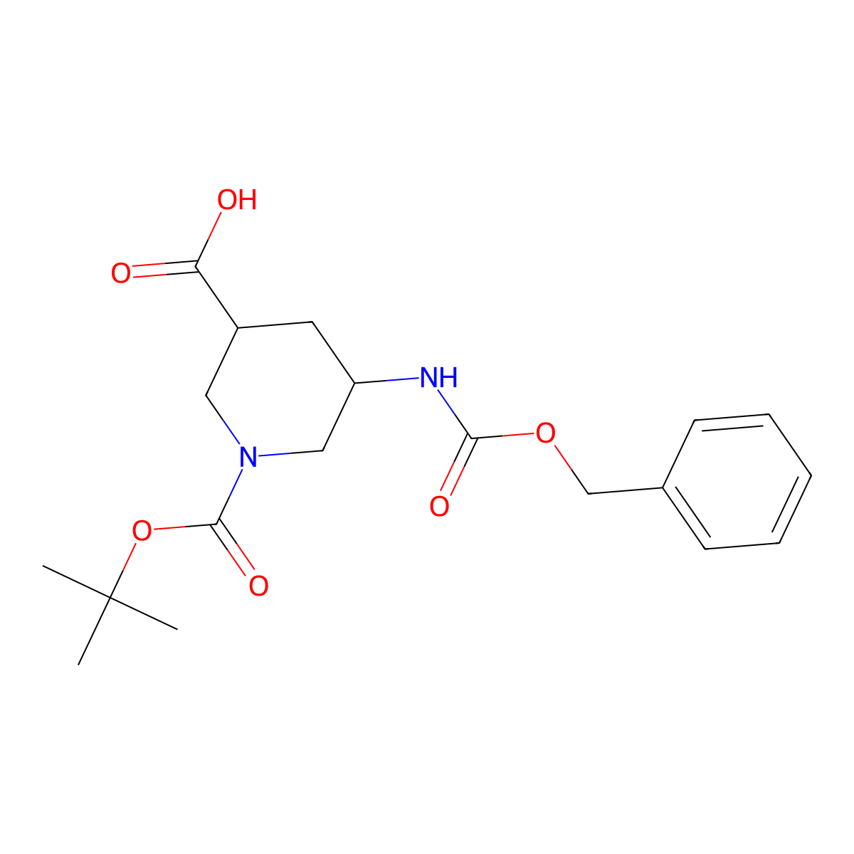 (3R,5S)-5-(benzyloxycarbonylamino)-1-tert-butoxycarbonyl-piperidine-3-carboxylic acid molecular structure, CAS 1145747-62-1
