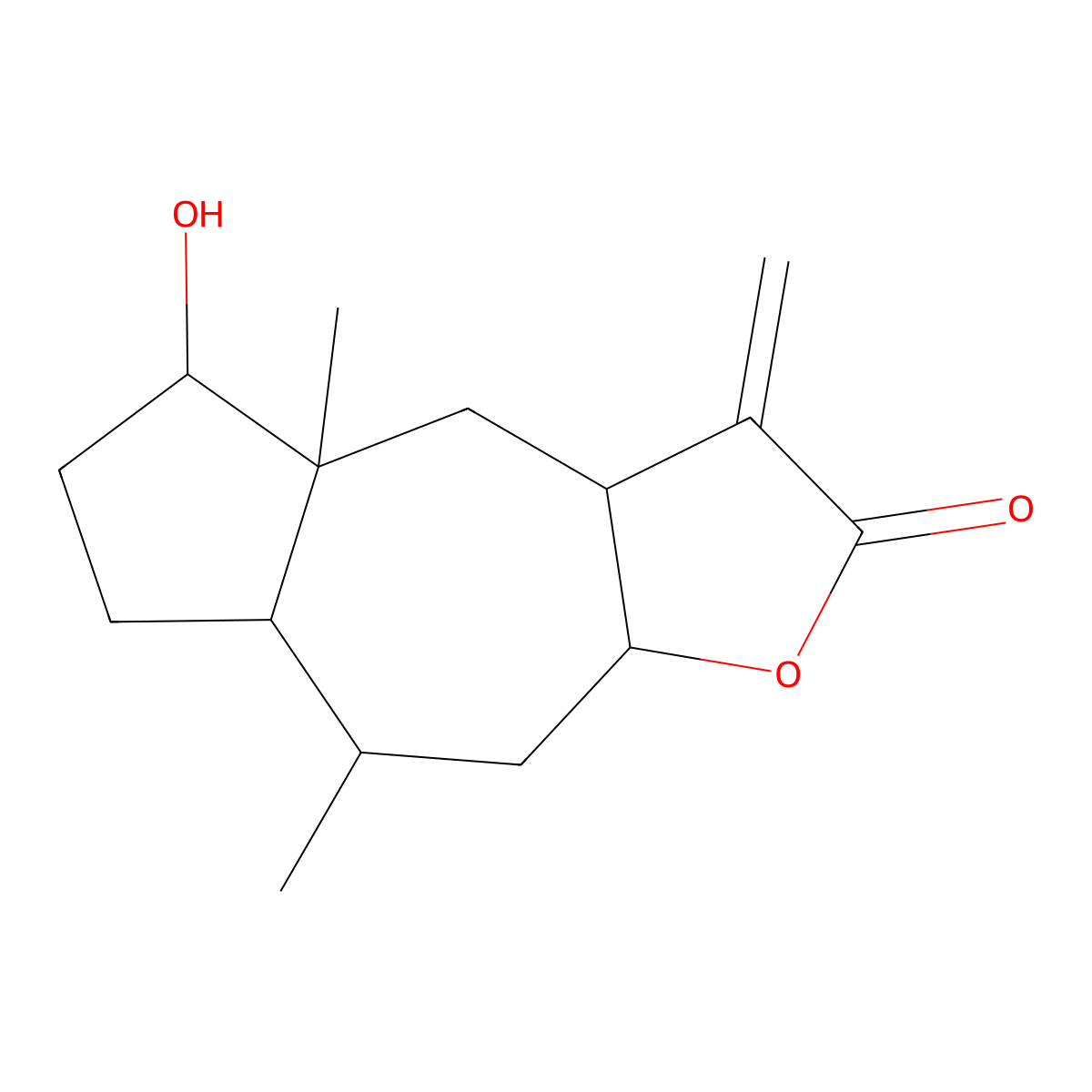 5-Hydroxy-4a,8-dimethyl-3-methylen-decahydroazuleno[6,5-b]furan-2(3H)-on molecular structure, CAS 114579-31-6
