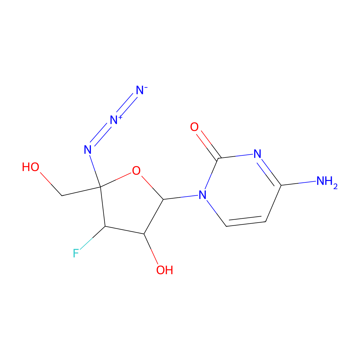 4-amino-1-[(2R,3S,4S,5R)-5-azido-4-fluoro-3-hydroxy-5-(hydroxymethyl)oxolan-2-yl]-1,2-dihydropyrimidin-2-one molecular structure, CAS 1145869-46-0