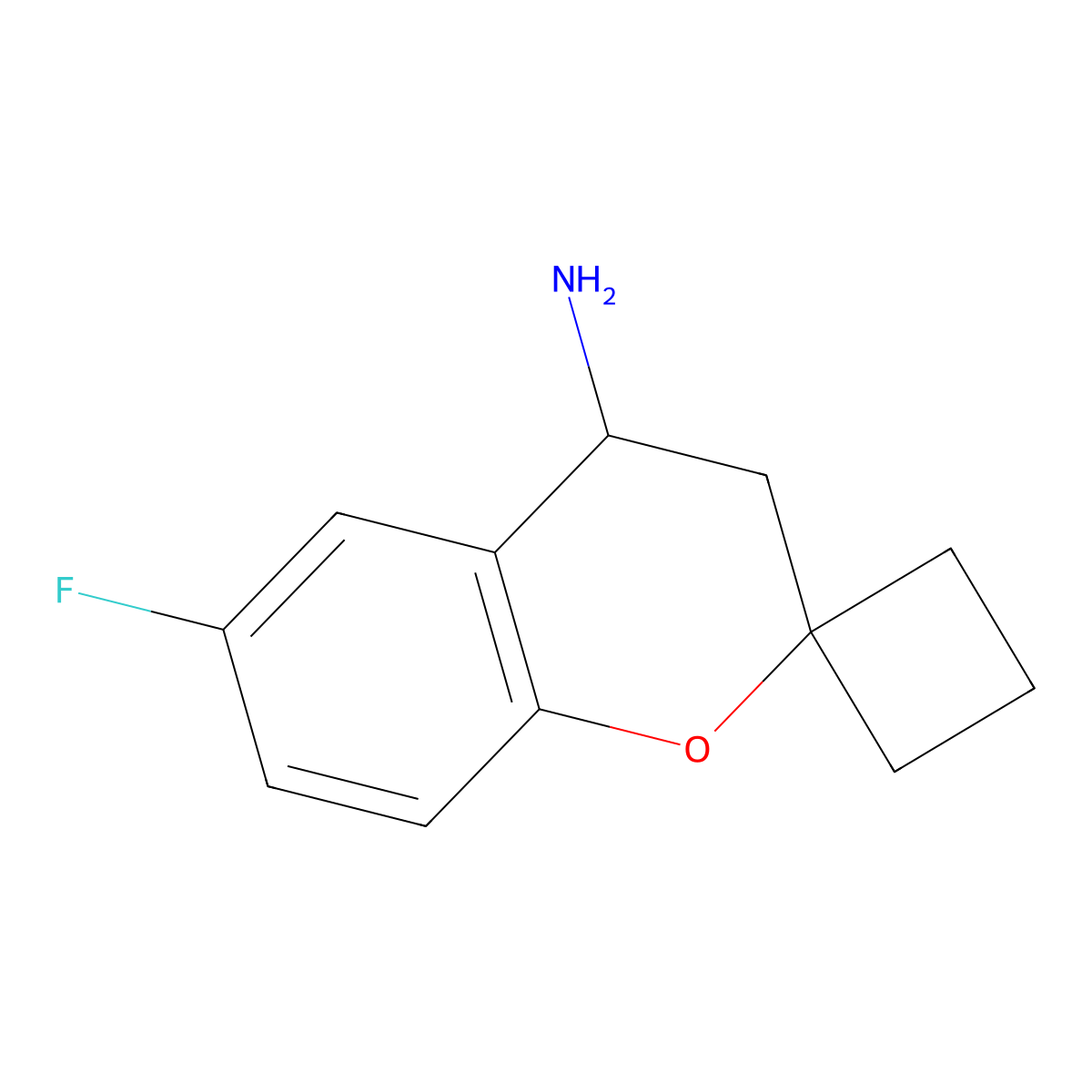 (4S)-6-fluoro-3,4-dihydrospiro[1-benzopyran-2,1'-cyclobutan]-4-amine molecular structure, CAS 1145871-18-6