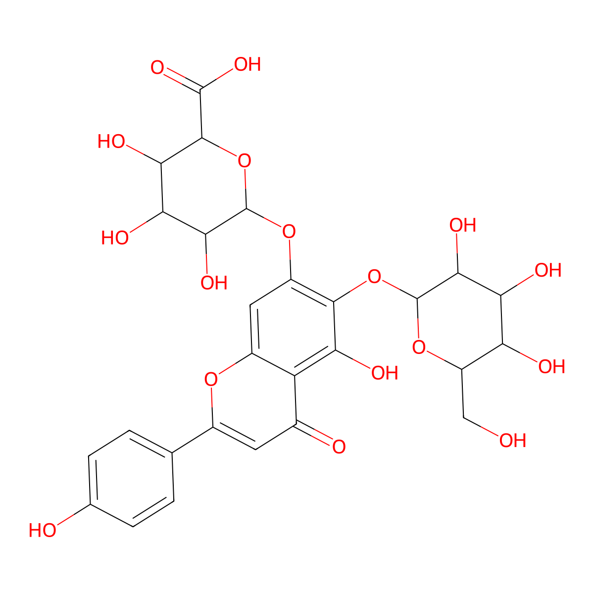 6-Hydroxyapigenin-6-O-beta-D-glucoside-7-O-beta-D-glucuronide molecular structure, CAS 1146045-40-0